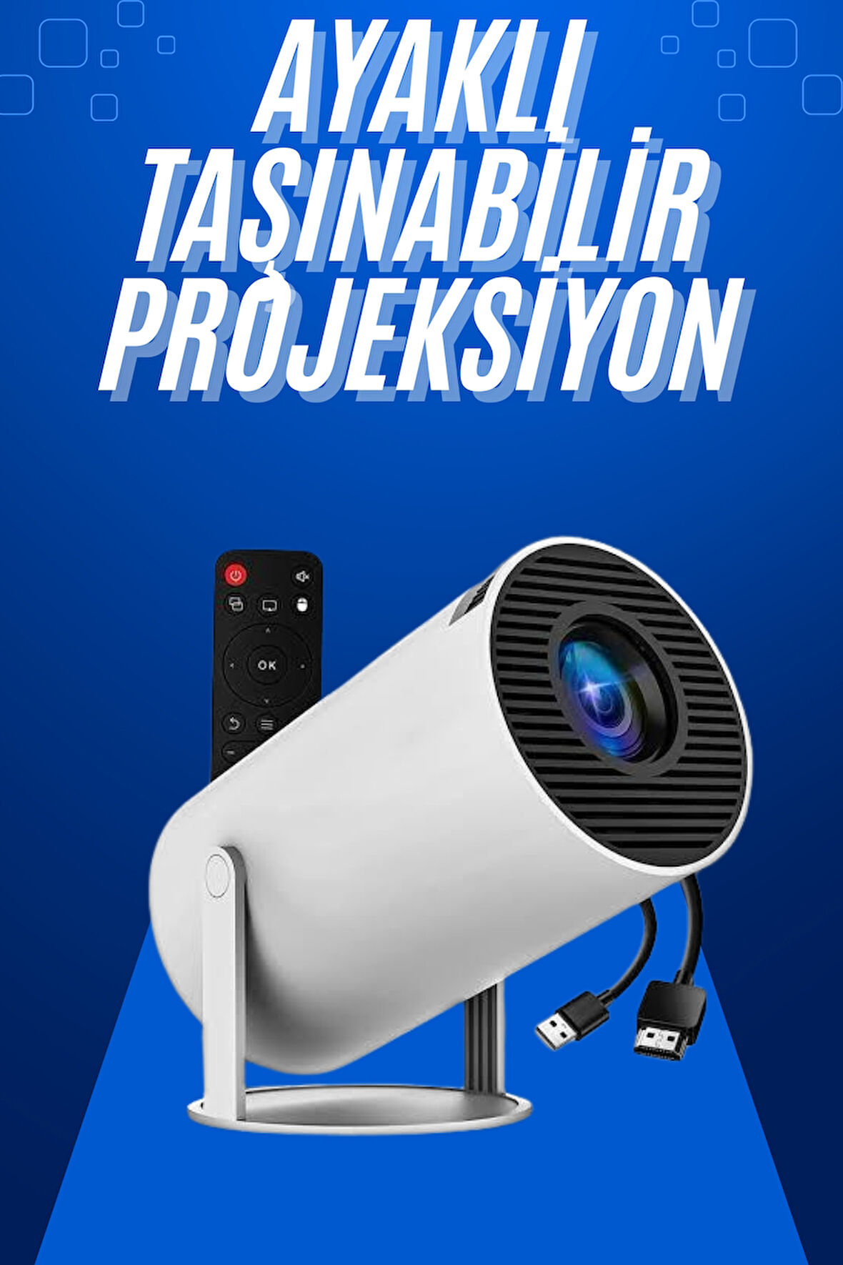 Taşınabilir Projeksiyon Ayaklı Projektör Android Uyumlu HDMI Girişli