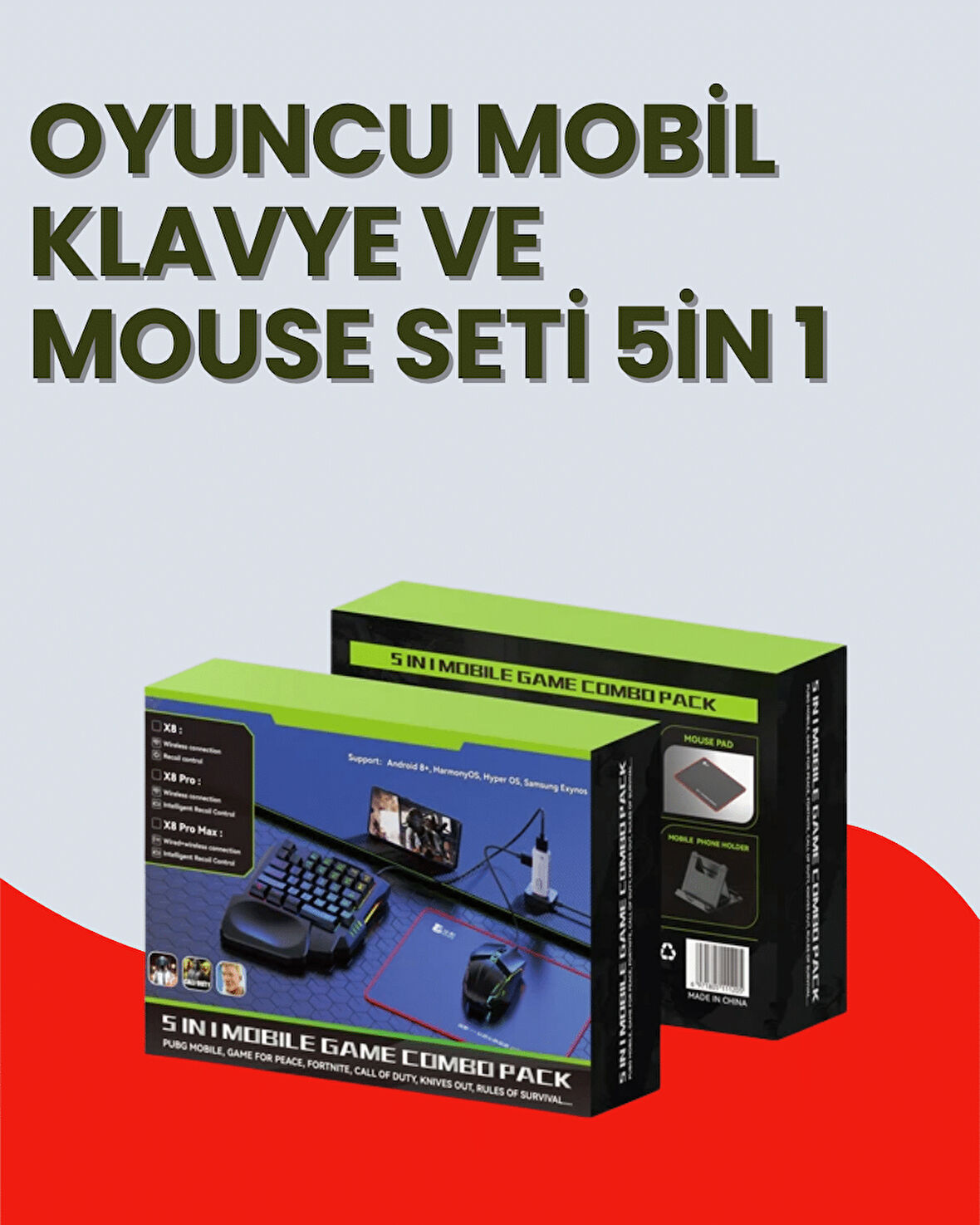 5in1 BT5.3 Mobil Oyun Kiti Klavye Mouse Dönüştürücü Seti