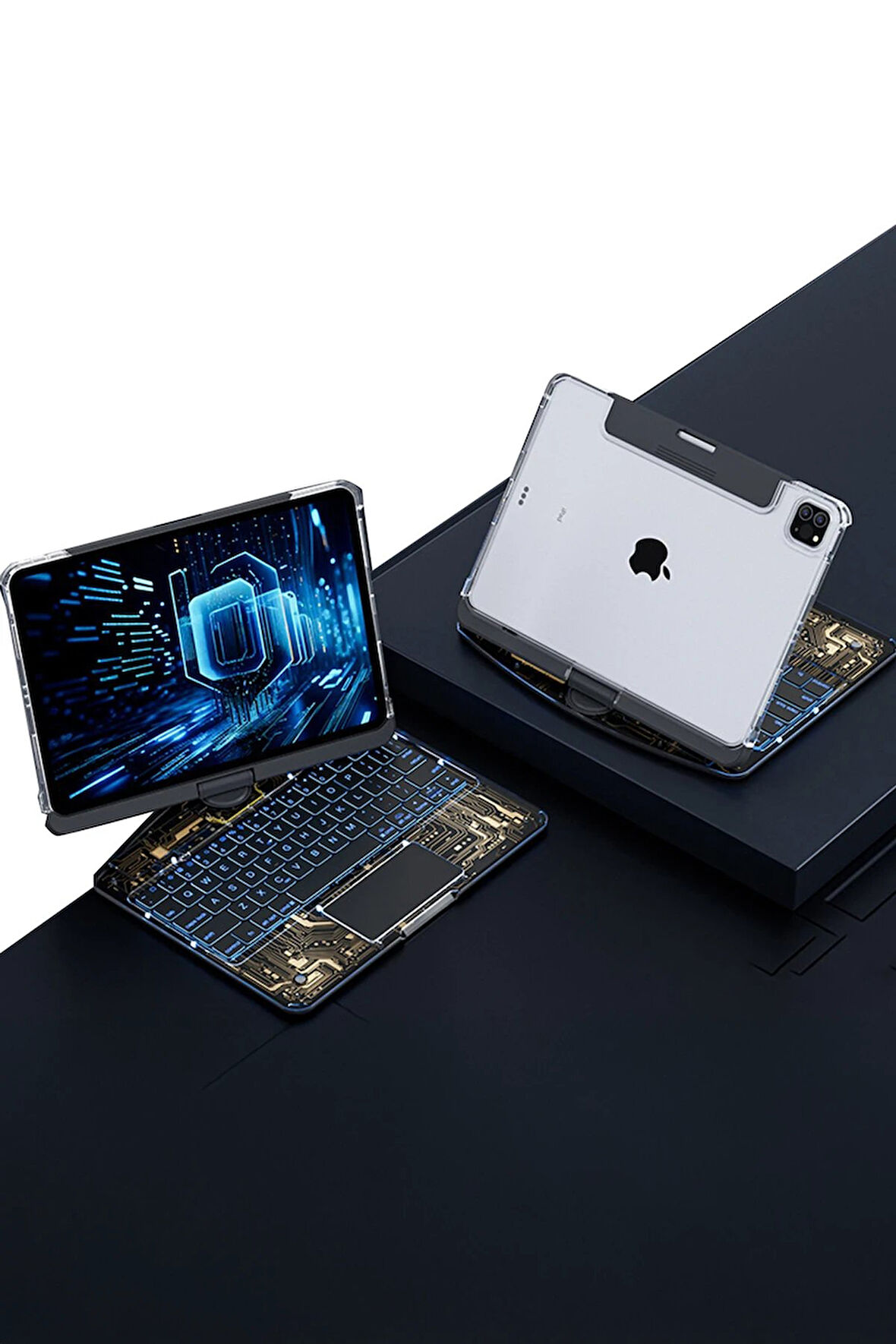 JP11 iPad Pro 11 (2022) Kılıf Vales Dönen Ledli Klavyeli Tablet Kılıfı - Siyah