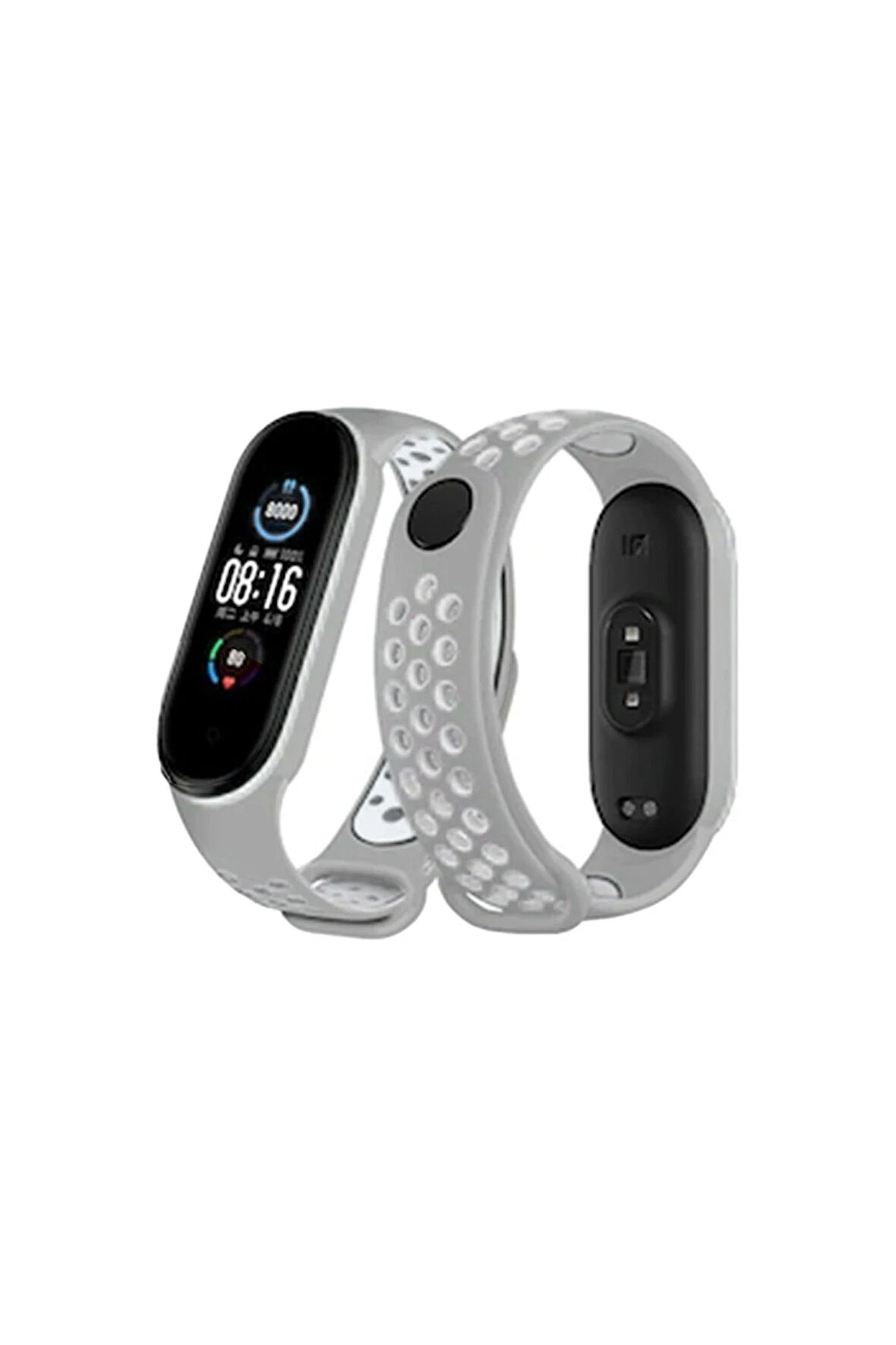 Xiaomi Mi Band 6 Spor Delikli Kordon - Gri-Kırmızı-(5796)