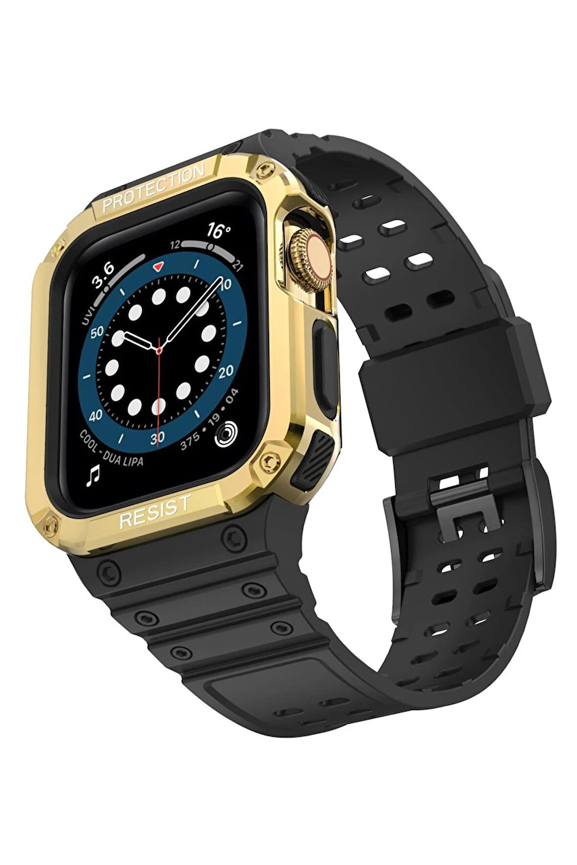 Apple Watch 42mm KR401 Silikon Kordon - Siyah-Gold-(5796)