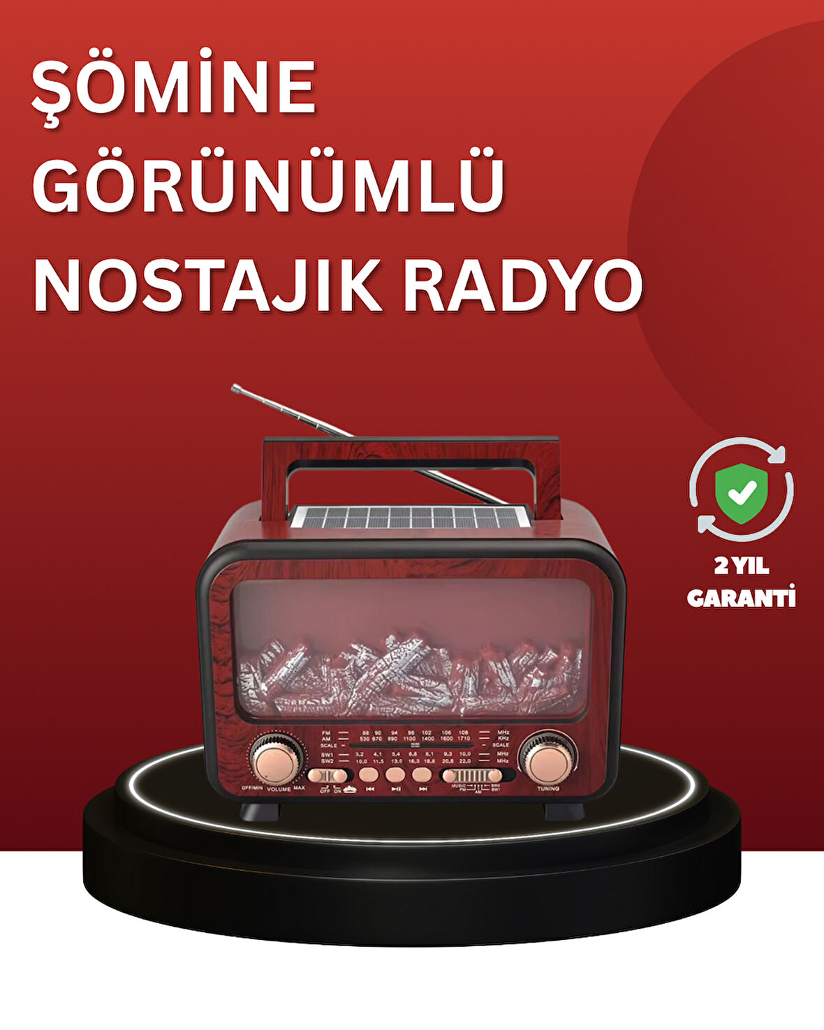 Solar Panelli Alev Işıklı Bluetooth Hoparlör – Çoklu Giriş Uzun Pil Ömrü