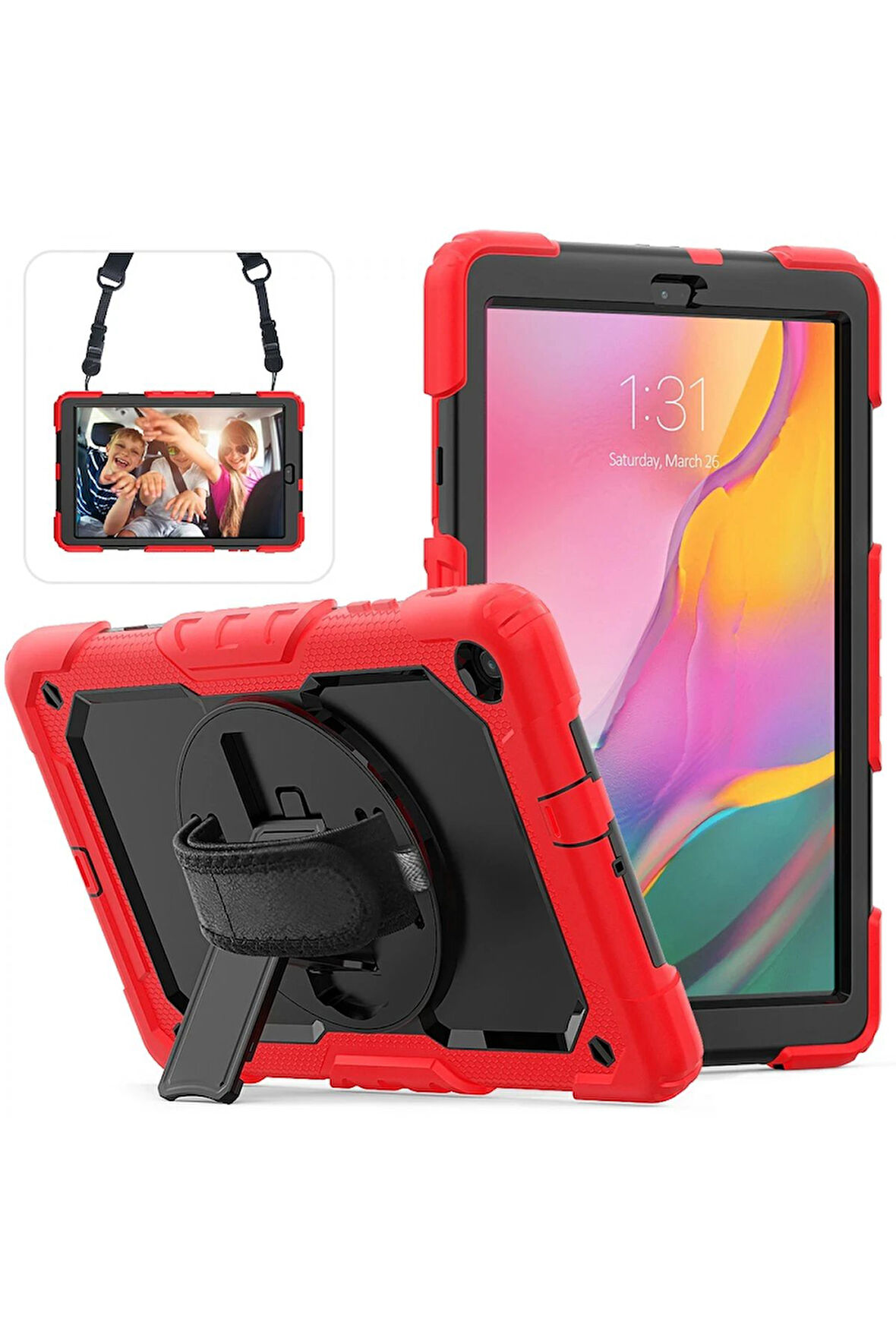 Samsung Galaxy T510 Tab A 10.1 Kılıf Pars Tablet Kapak - Kırmızı-(5796)