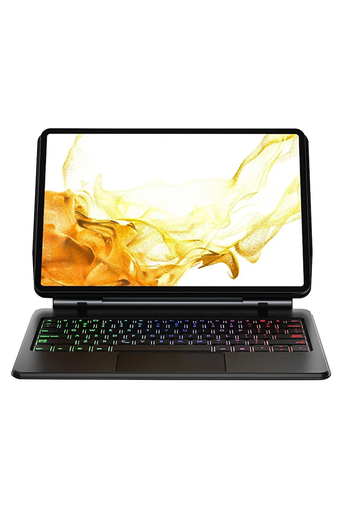 Samsung Galaxy T870 Tab S7 11 Kılıf Eternal Ledli Klavyeli Tablet Kılıfı - Siya