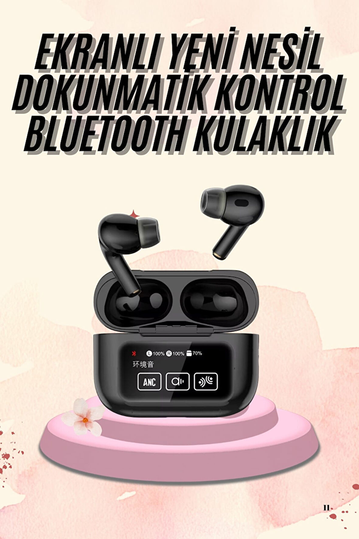 Kulak İçi Bluetooth Kulaklık Ekranlı Müzik Dinleme Çağrı Cevaplama Siyah