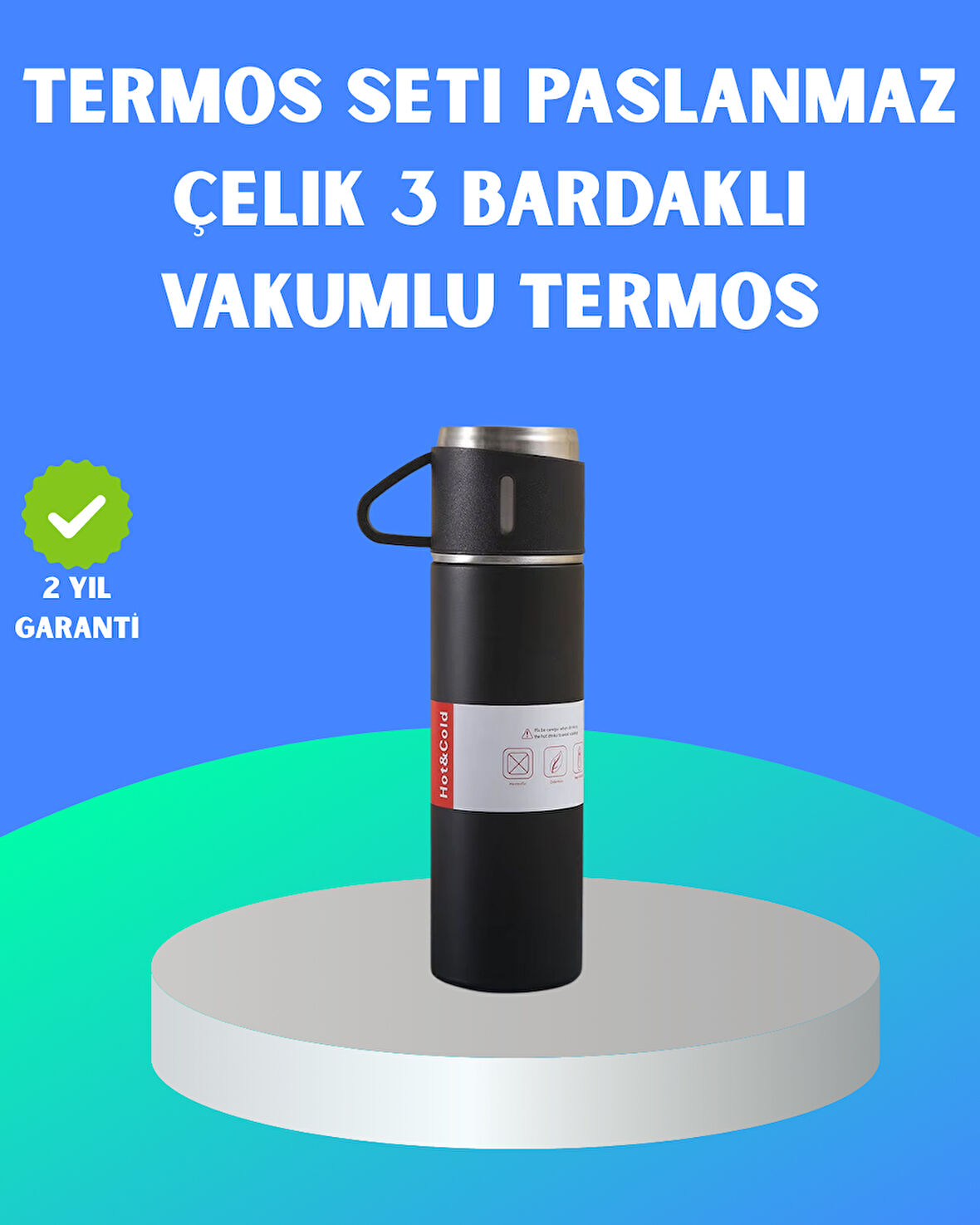 304 Çelik Termos Seti | 2 Bardaklı 500 ml Uzun Süre Isı Koruma