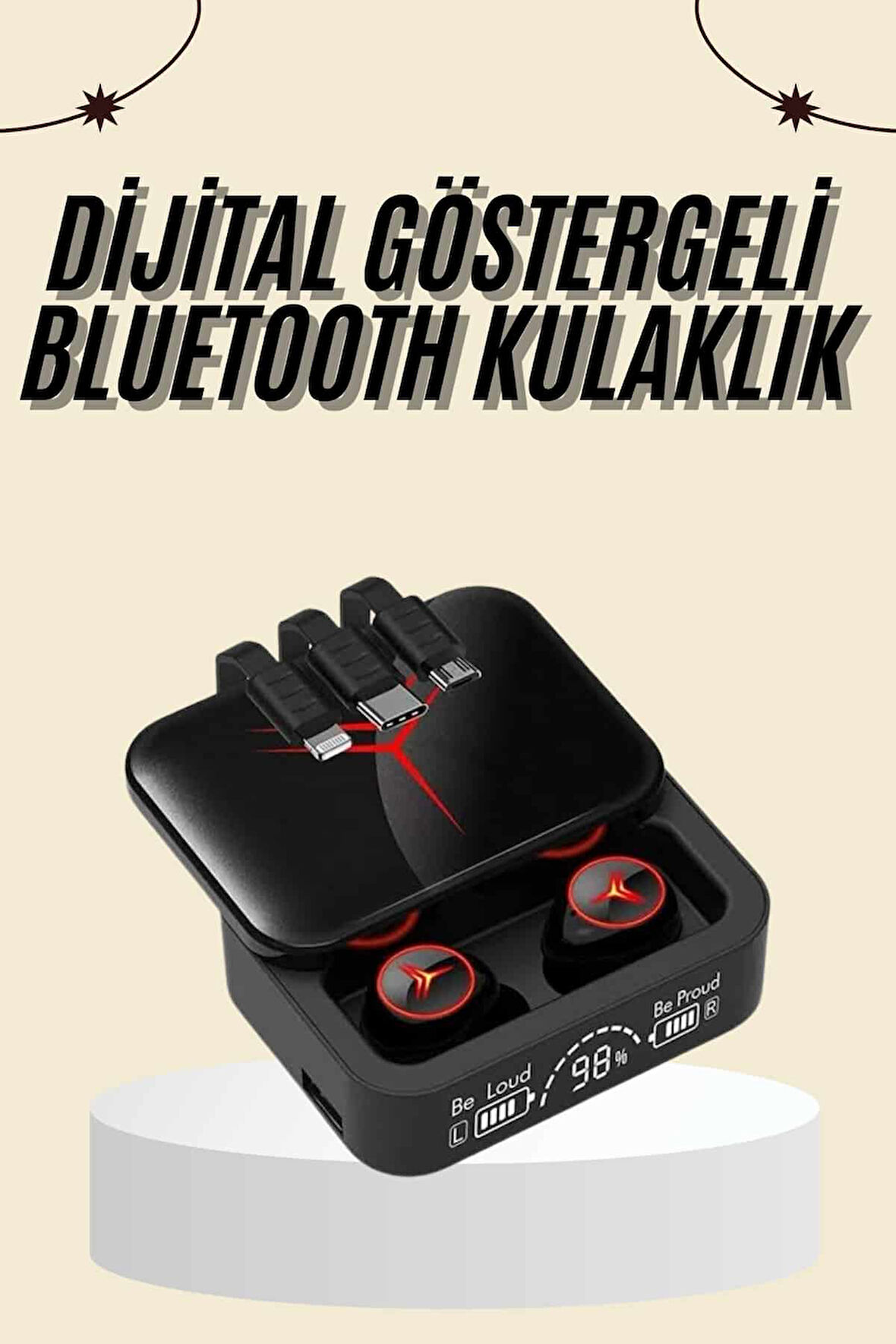 Kablosuz Şarj Göstergeli Powerbank Özellikli Bluetooth Kulaklık Çağrı Cevapla
