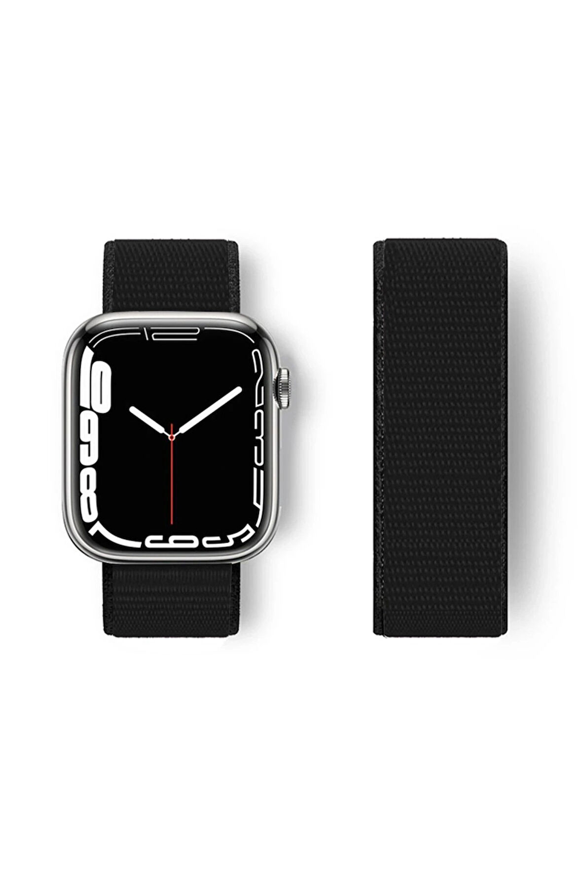 Apple Watch 38mm Hasırlı Cırtcırtlı Kordon - Siyah-(5796)