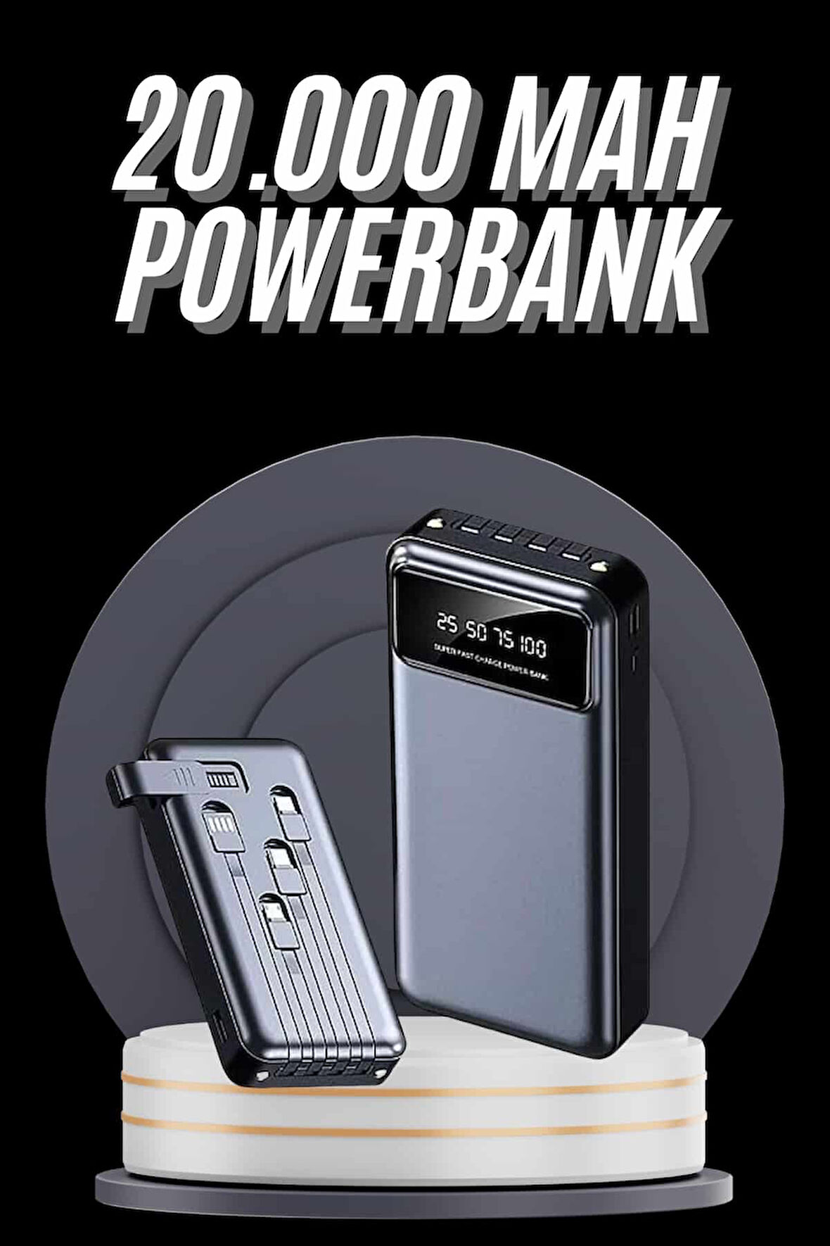 Hızlı Şarj Özellikli 20.000 Mah Dijital Göstergeli USB Girişli Android ve İOS