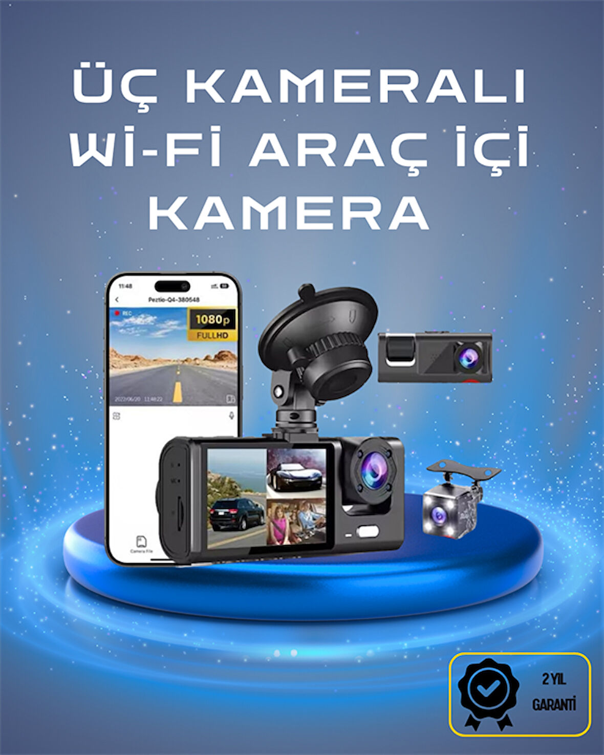 Üç Kameralı 1080p Full HD Araç İçi Kamera – G-Sensörlü ve Gece Görüşlü