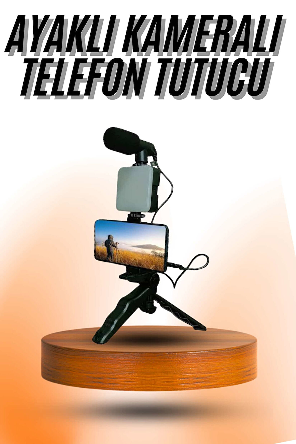 Telefon Tutucu Mini Mikrofonlu Tripod Vlog Çekim Video