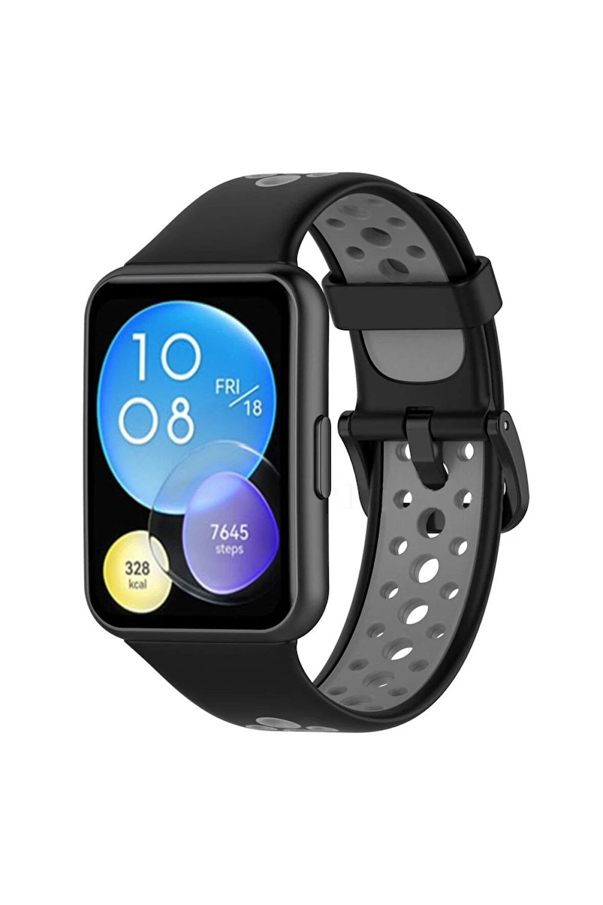 Huawei Watch Fit 2 Spor Delikli Kordon - Siyah-Gri-(5796)