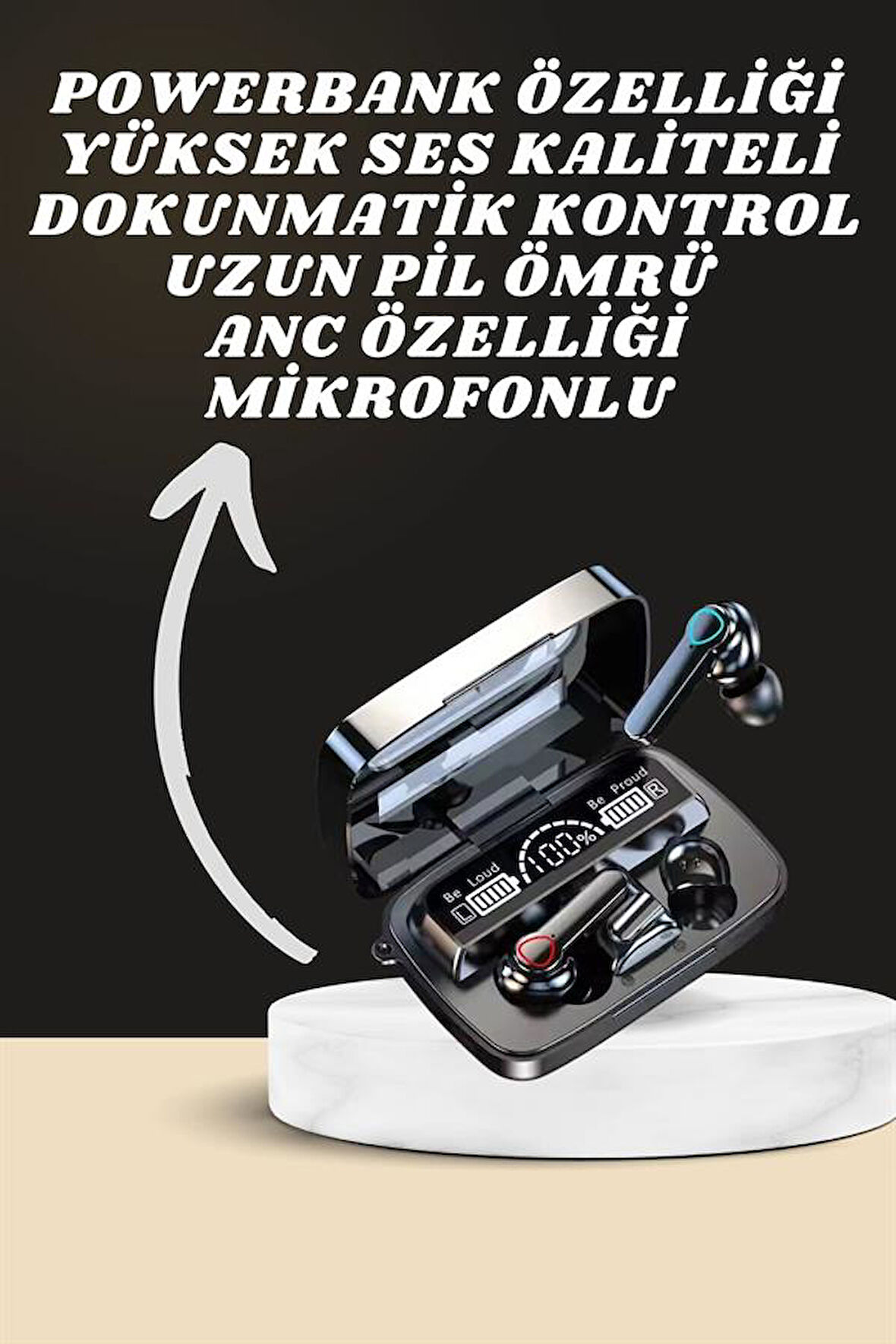 Dijital Göstergeli Powerbank Kulaklık ve 7 Kordonlu Yeni Nesil Akıllı Saat Amole