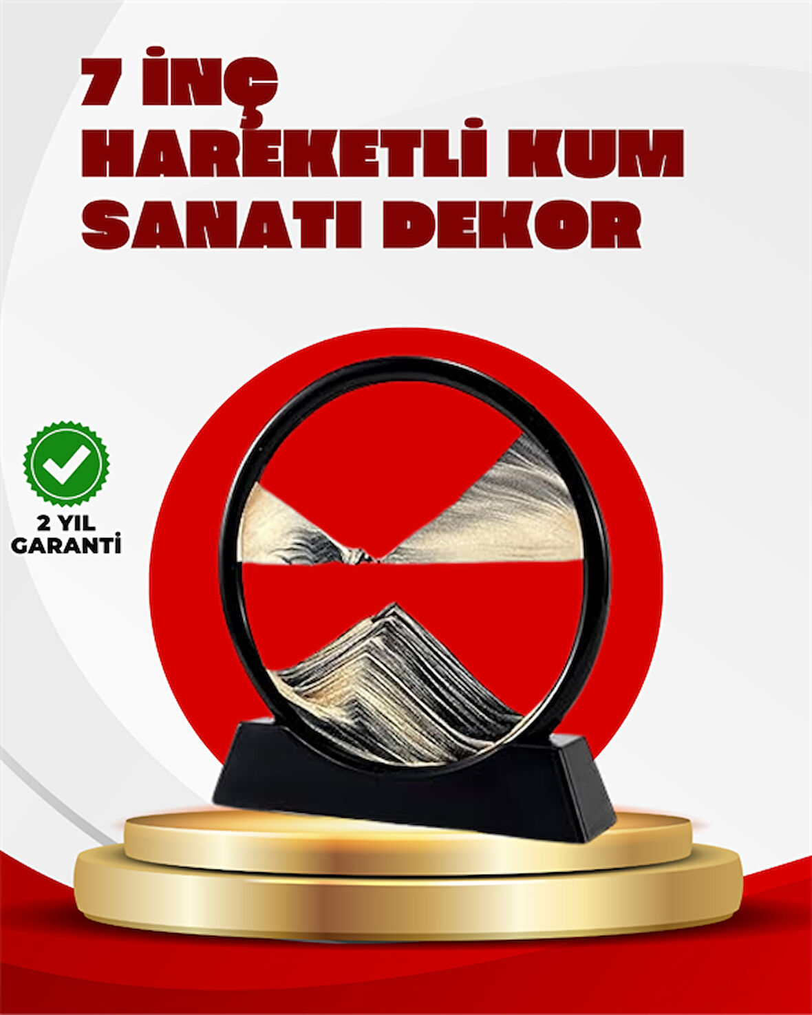 Rahatlatıcı Kum Sanatı – Yuvarlak Cam Çerçeveli Hareketli Kum Resmi Ofis ve E