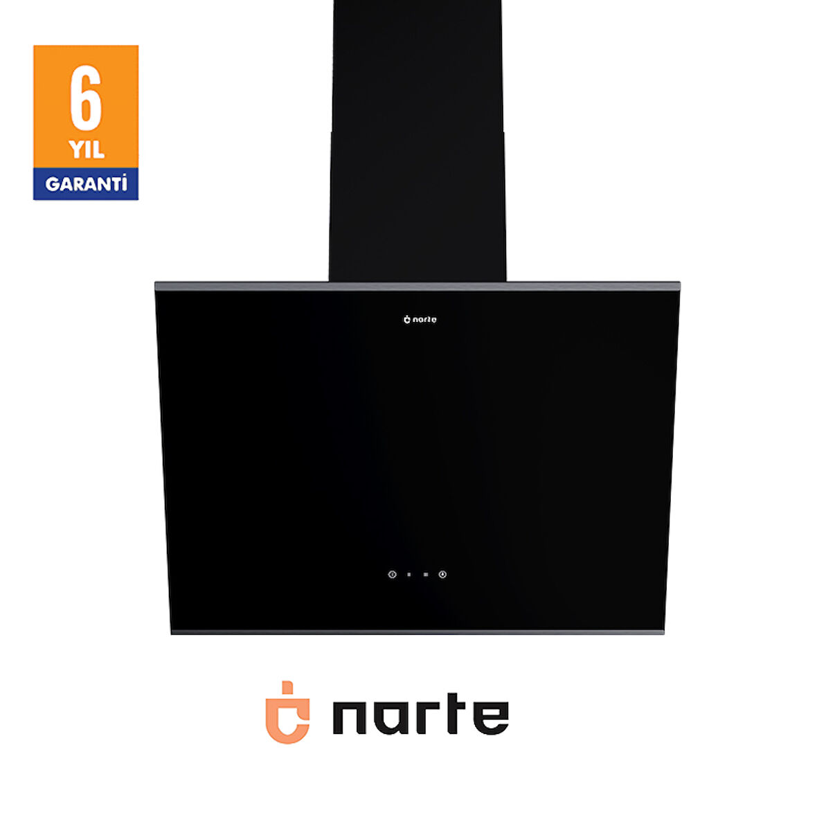 NARTE -H20060BX 60 CM Siyah  Cam Inox Çıtalı Eğimli Davlumbaz - 6 YIL GARANTİLİ