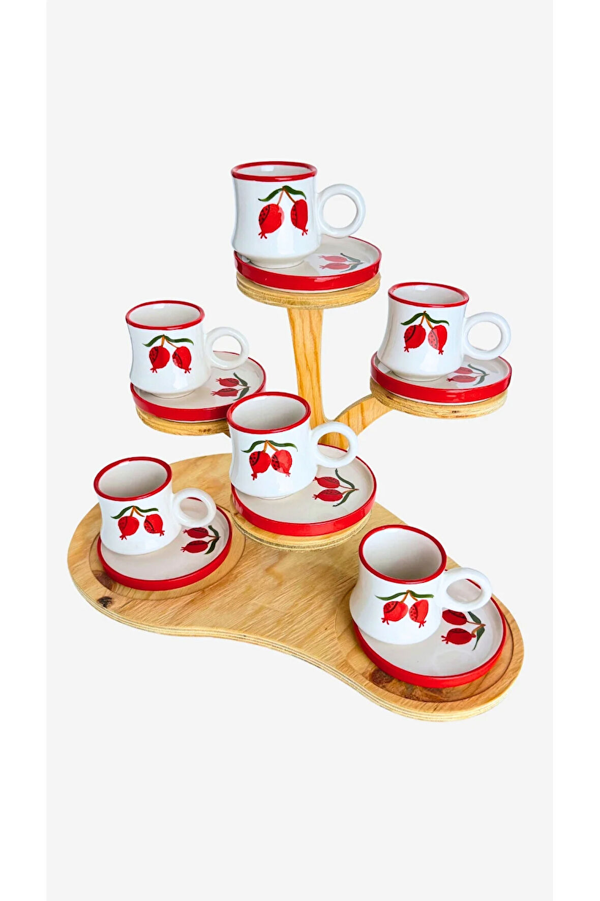 6’lı Takım Nar Desenli  El Yapımı kazan Seramik Kahve Fincanı, Kahve Fincanı