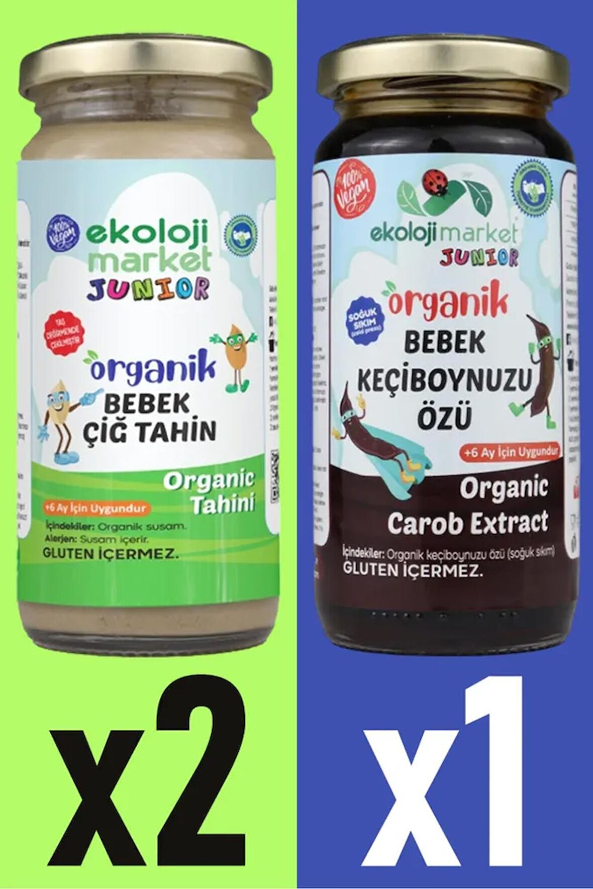 Organik Çiğ Tahin 230 gr (2 Adet) + Organik Keçiboynuzu Özü 290 gr