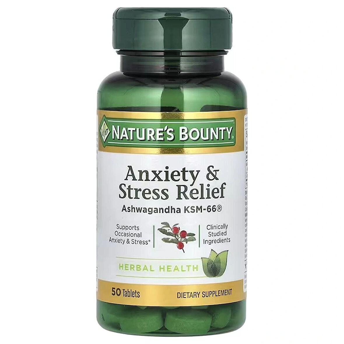 Nature's Bounty Anxiety  Stress Relief, Ashwagandha L-Theanine KSM66 600 mg 50 Tablets