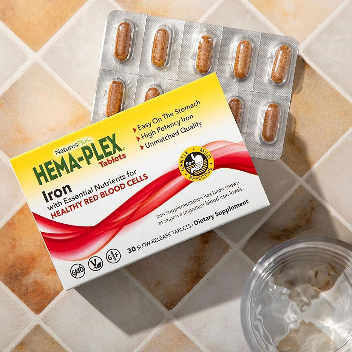 Natures Plus Hema-Plex Iron (B12 +B6 + Niacin + Demir + Zinc)- 30 Slow-Release Tablet