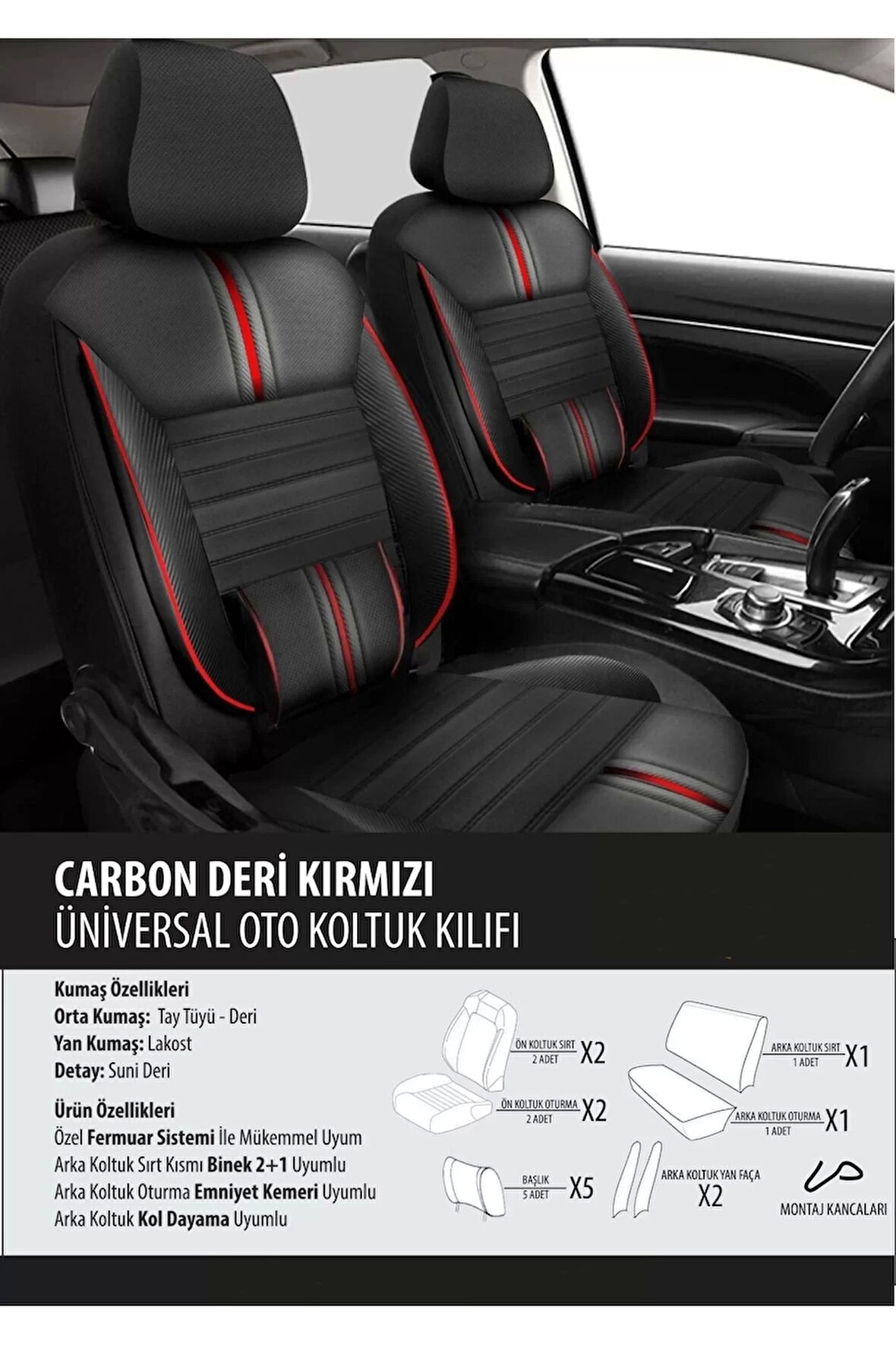 Audi Q7 Koltuk Kılıfı Carbon Deri Kırmızı