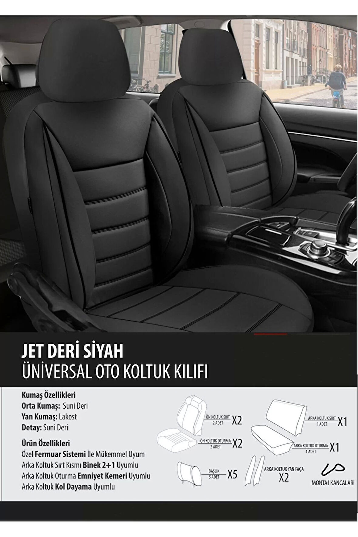 Audi A5 Koltuk Kılıfı Jet Deri Siyah