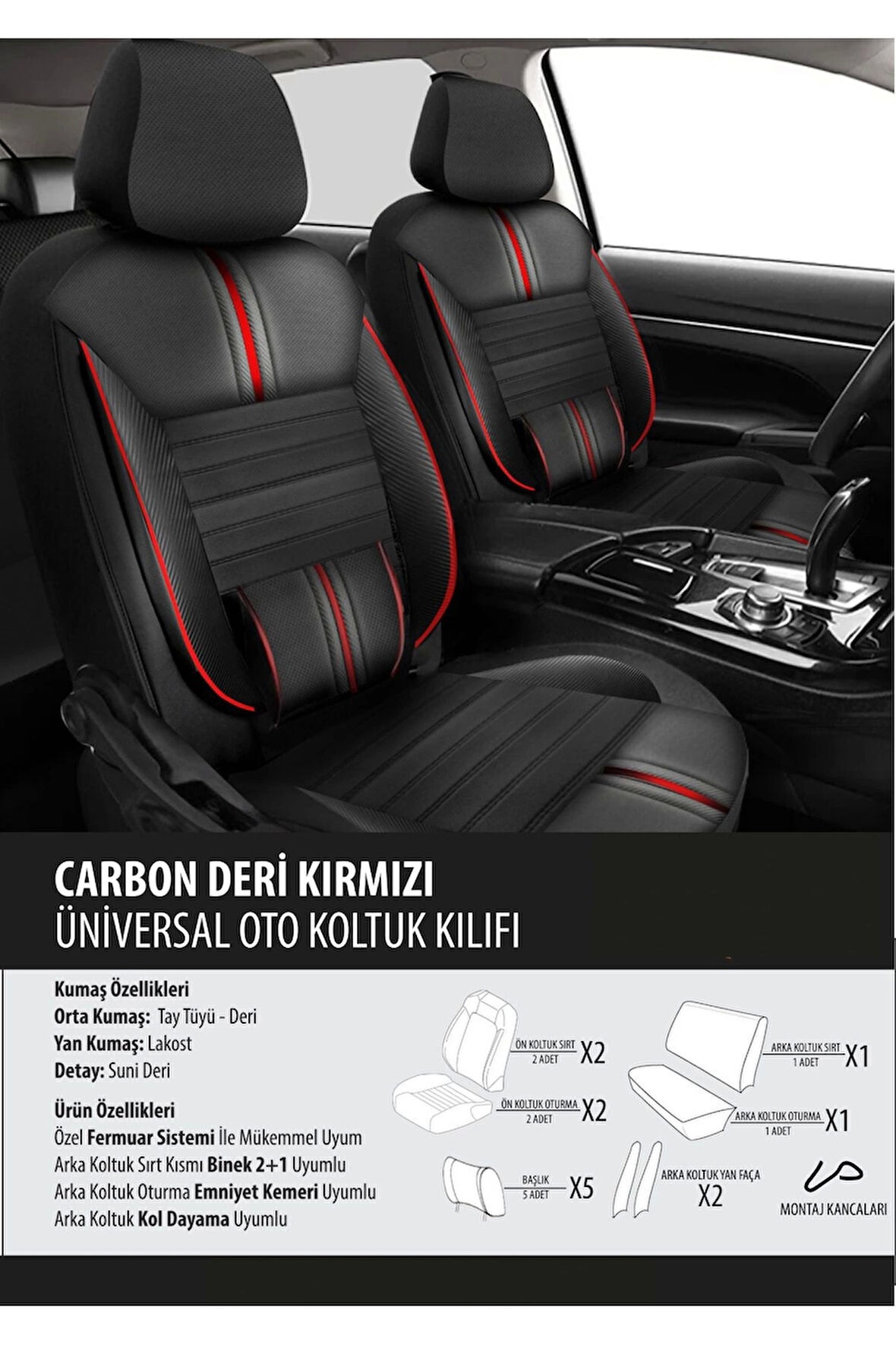 Audi Rs4 Koltuk Kılıfı Carbon Deri Kırmızı