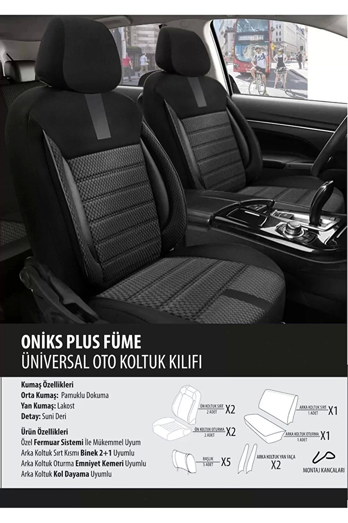 Cadillac Koltuk Kılıfı Oniks Plus Füme
