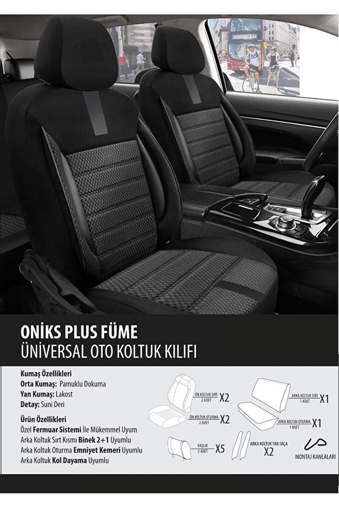 Hyundai Santa Fe Koltuk Kılıfı Oniks Plus Füme