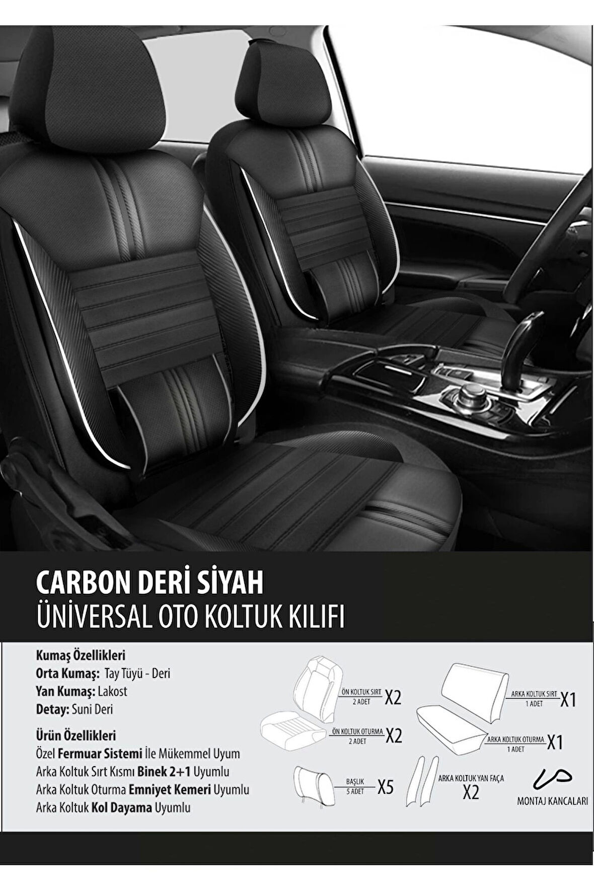 Mini Mini Koltuk Kılıfı Carbon Deri Siyah