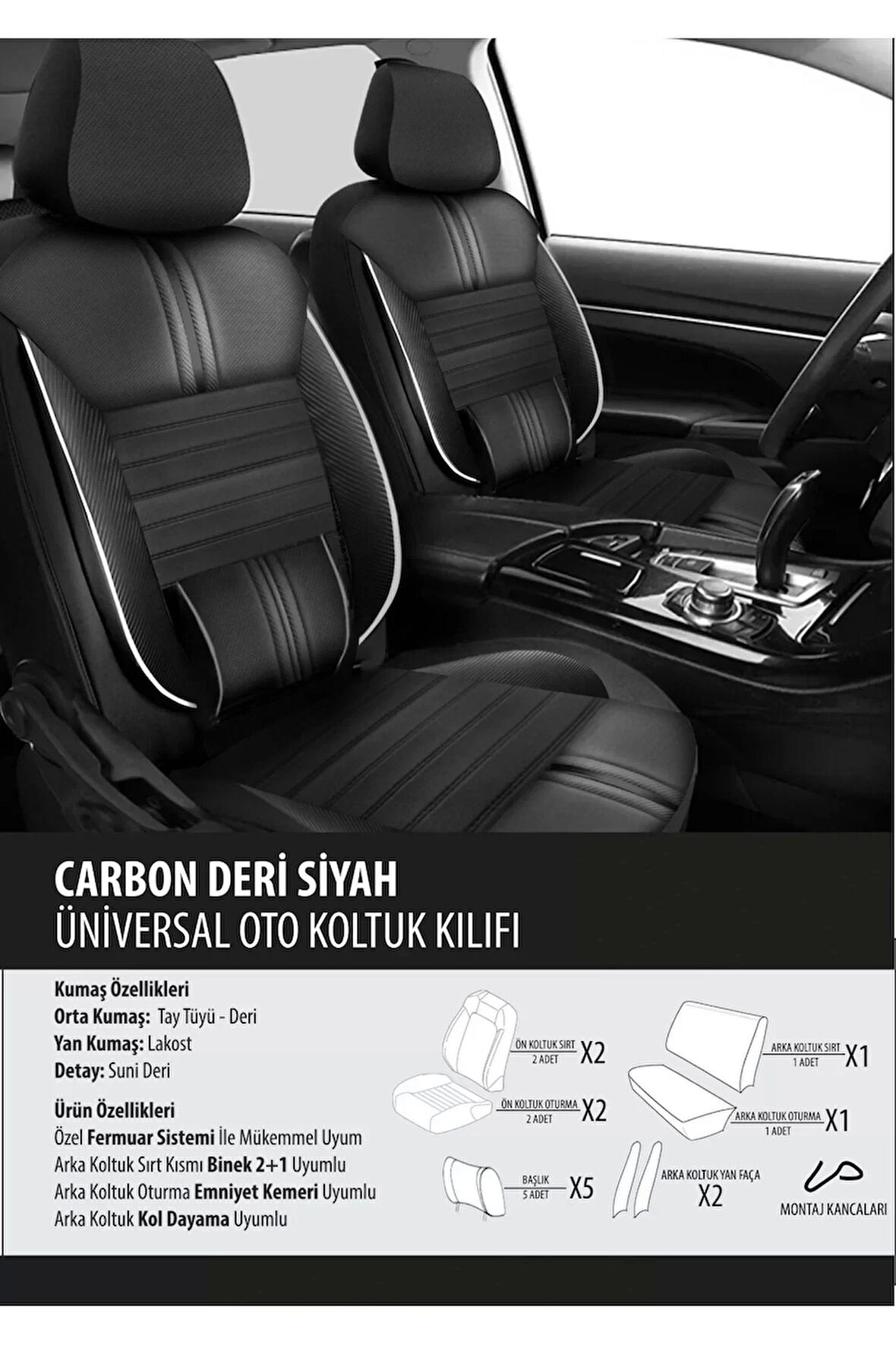 Opel Mokka Koltuk Kılıfı Carbon Deri Siyah