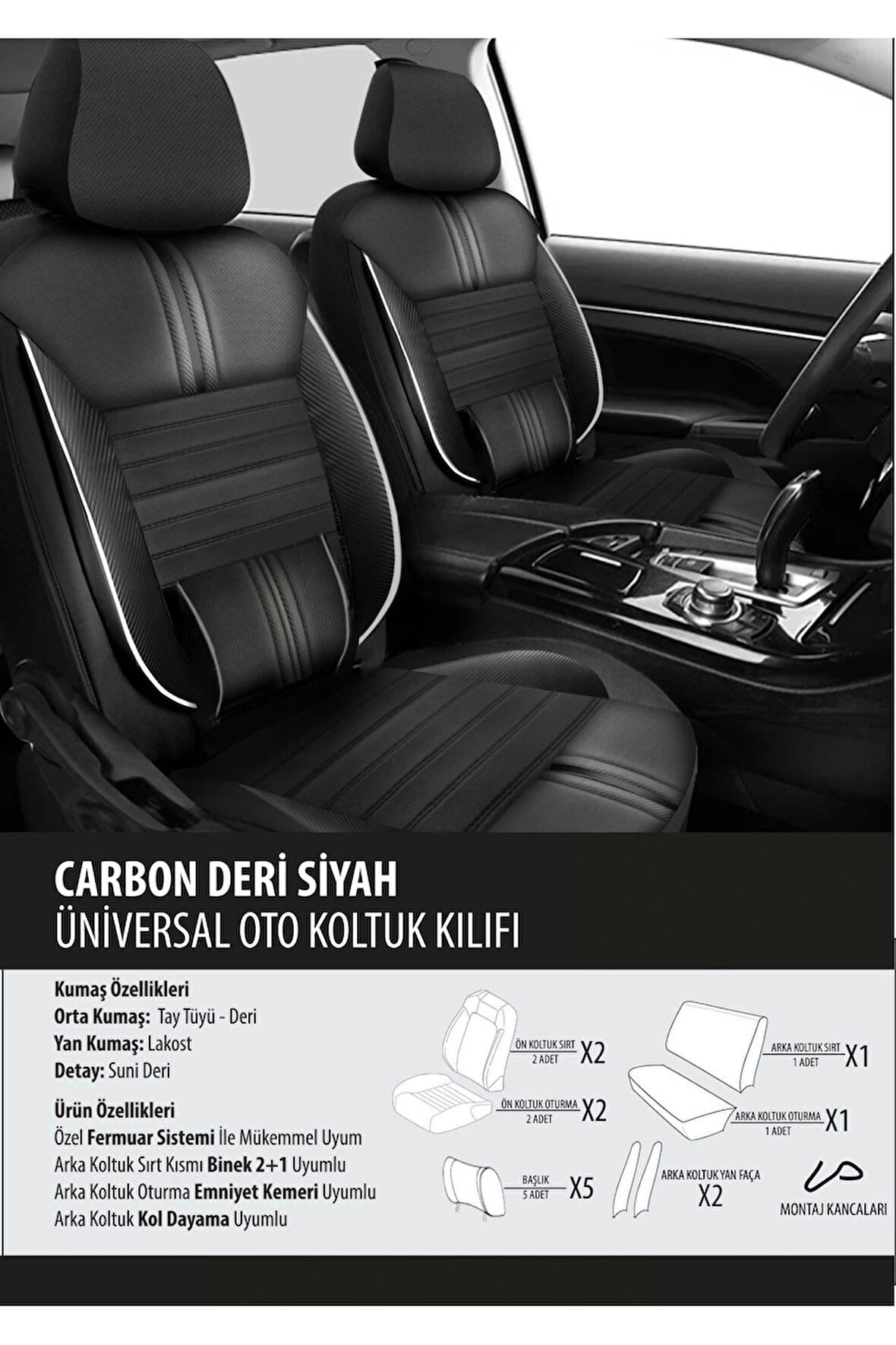 Saab Koltuk Kılıfı Carbon Deri Siyah