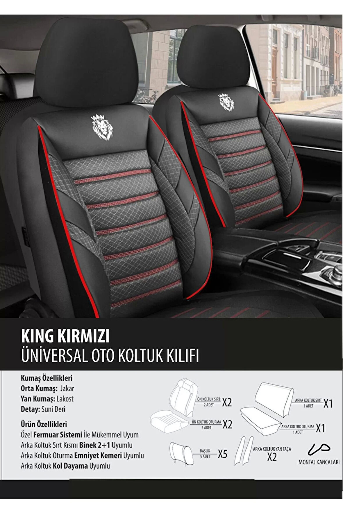 Toyota Land Koltuk Kılıfı King Kırımızı