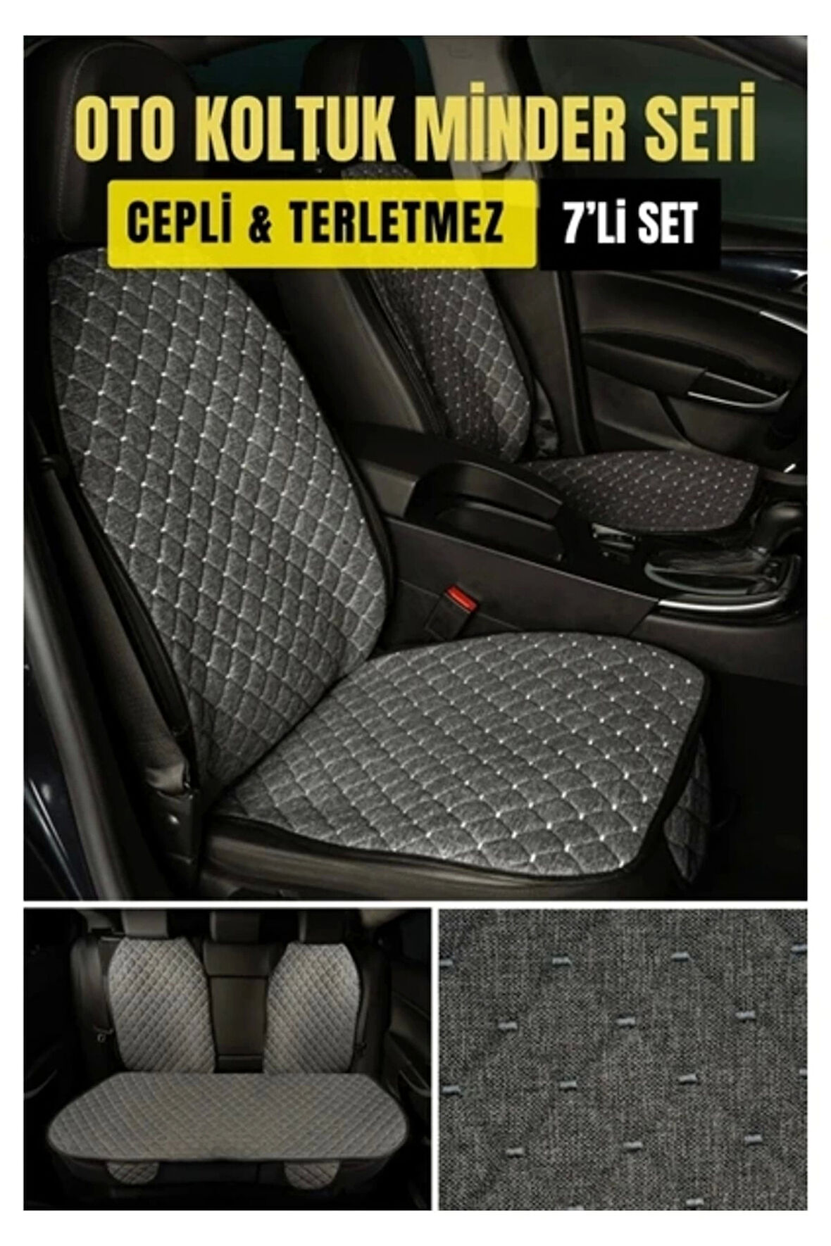 MG 4 2022 sonrası Terletmez Kaymaz Keten Oto Minder Kılıf Komple Set ( 7 Parça ) Füme