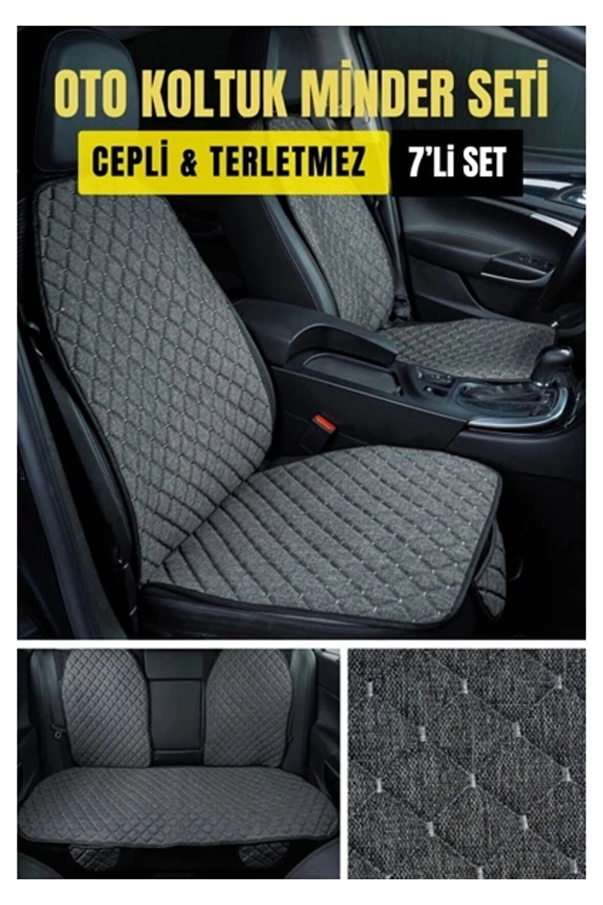 Skoda Octavia 5E 2013 - 2020Terletmez Kaymaz Keten Oto Minder Kılıf Komple Set ( 7 Parça ) Gri