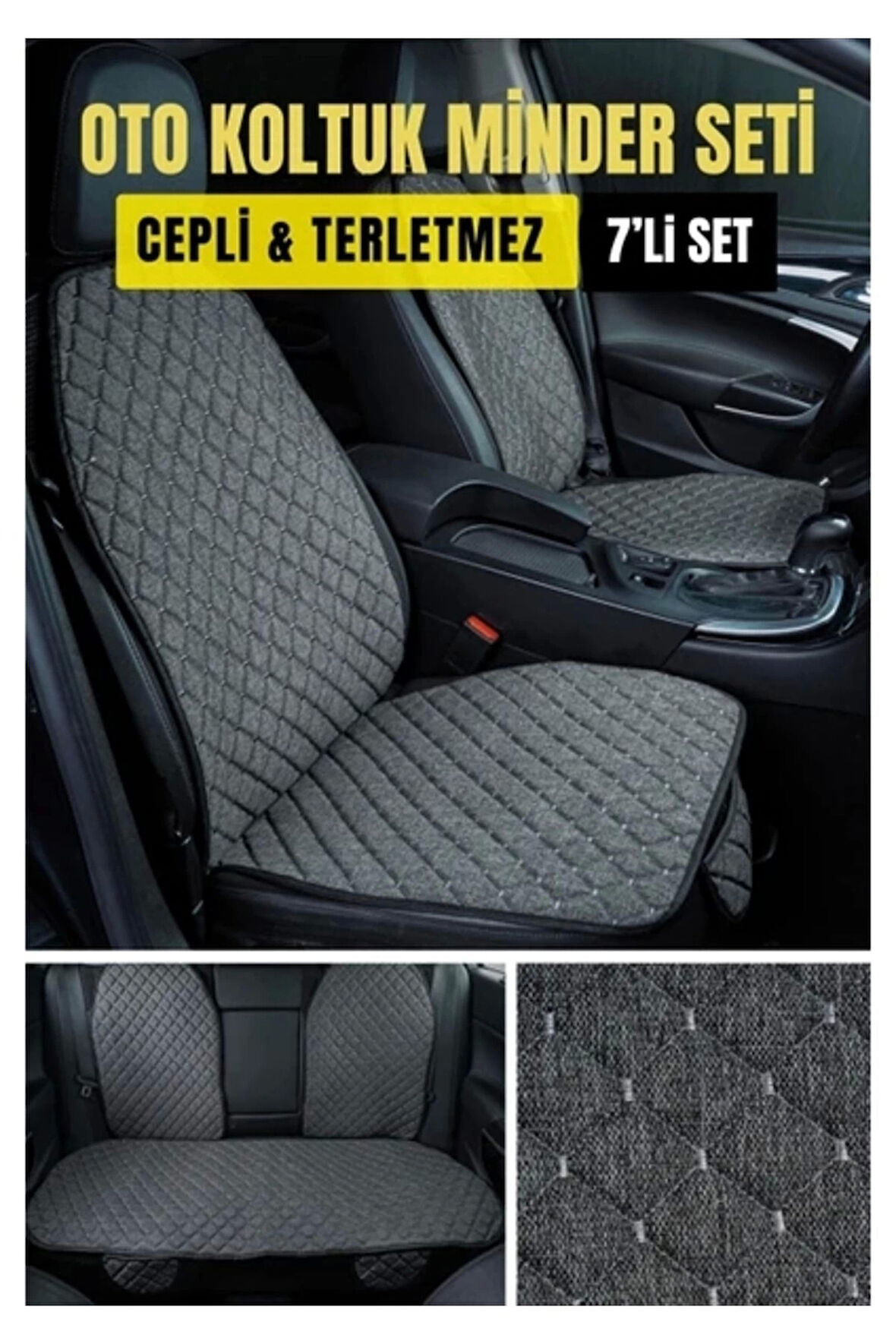 NİSSAN qashqai-2008- 2013-tkmTerletmez Kaymaz Keten Oto Minder Kılıf Komple Set ( 7 Parça ) Gri
