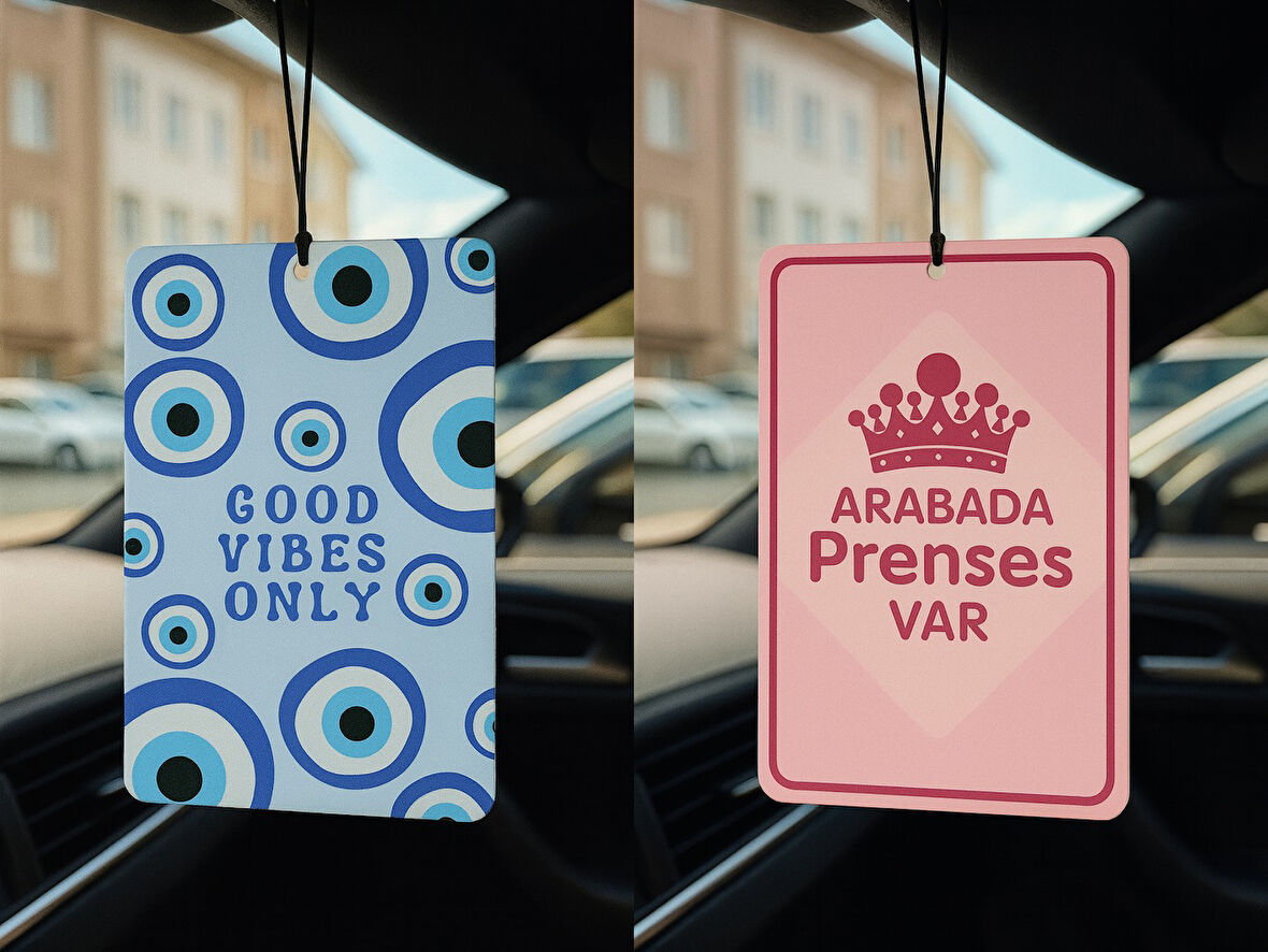 Nazar Boncuğu ve Arabada Prenses Var - İkili Oto Kokusu - Dekoratif Araç Kokusu ve Aksesuarı
