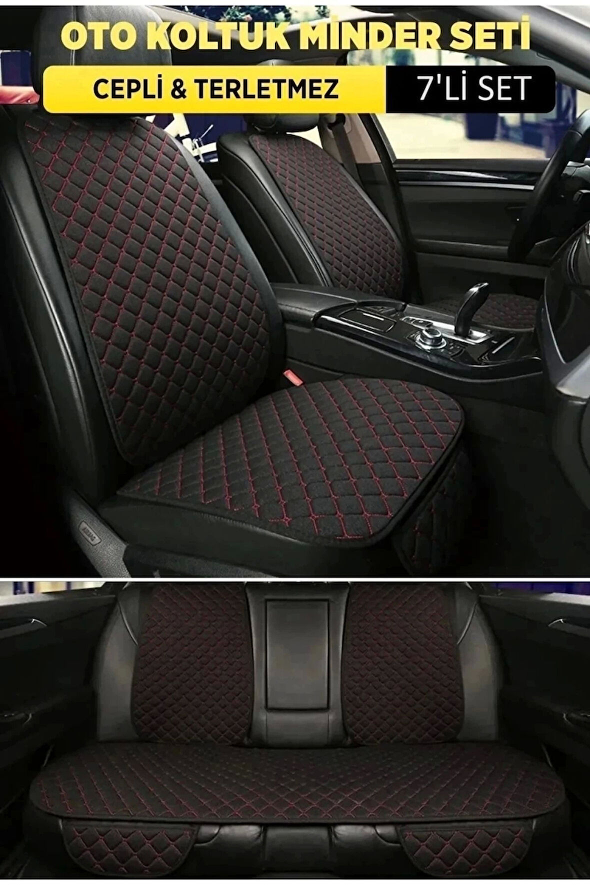 Mercedes CLA Uyumlu Terletmez Kumaş MinTerletmez Kumaş 7 Parça Full Takım siyah-kırmızı