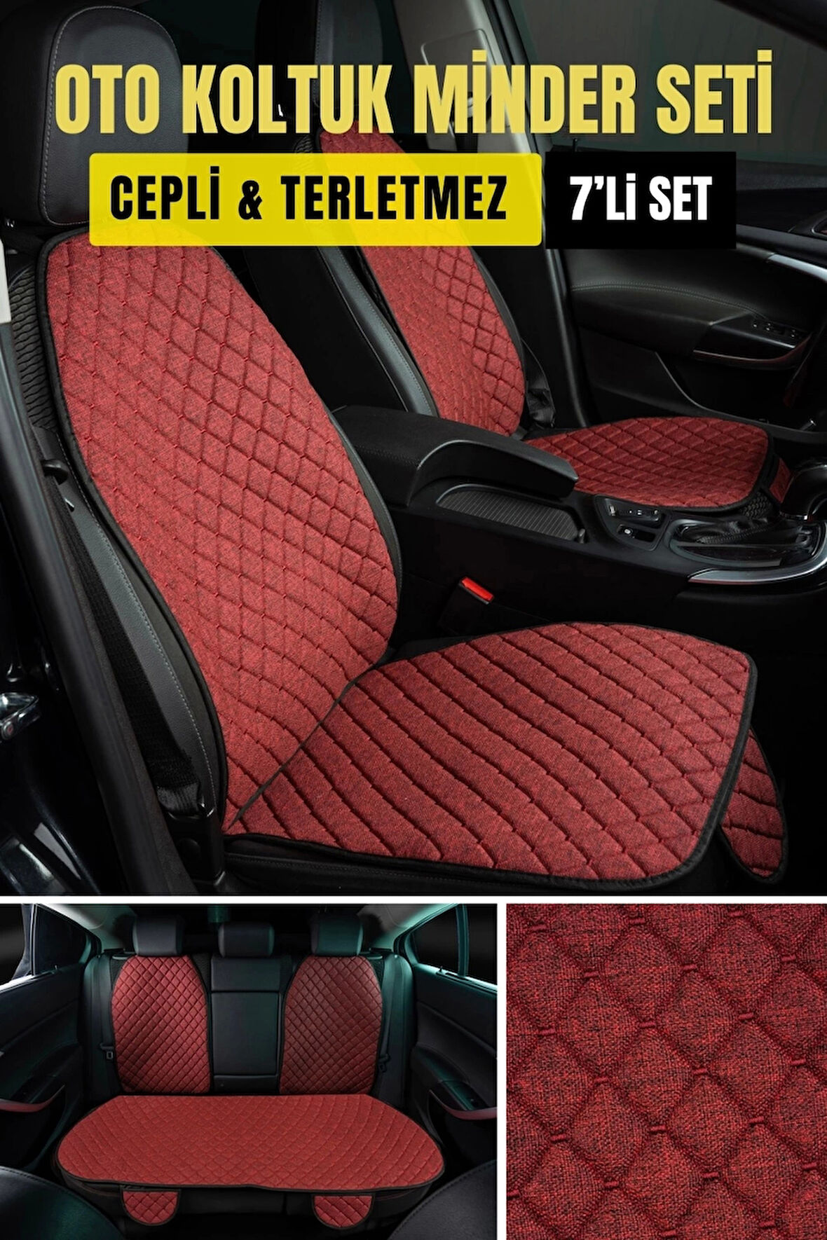MİTSUBİSHİ colt-2004-2009-tkmTerletmez Kaymaz Keten Oto Minder Kılıf Komple Set(7Parça) Kırmızı