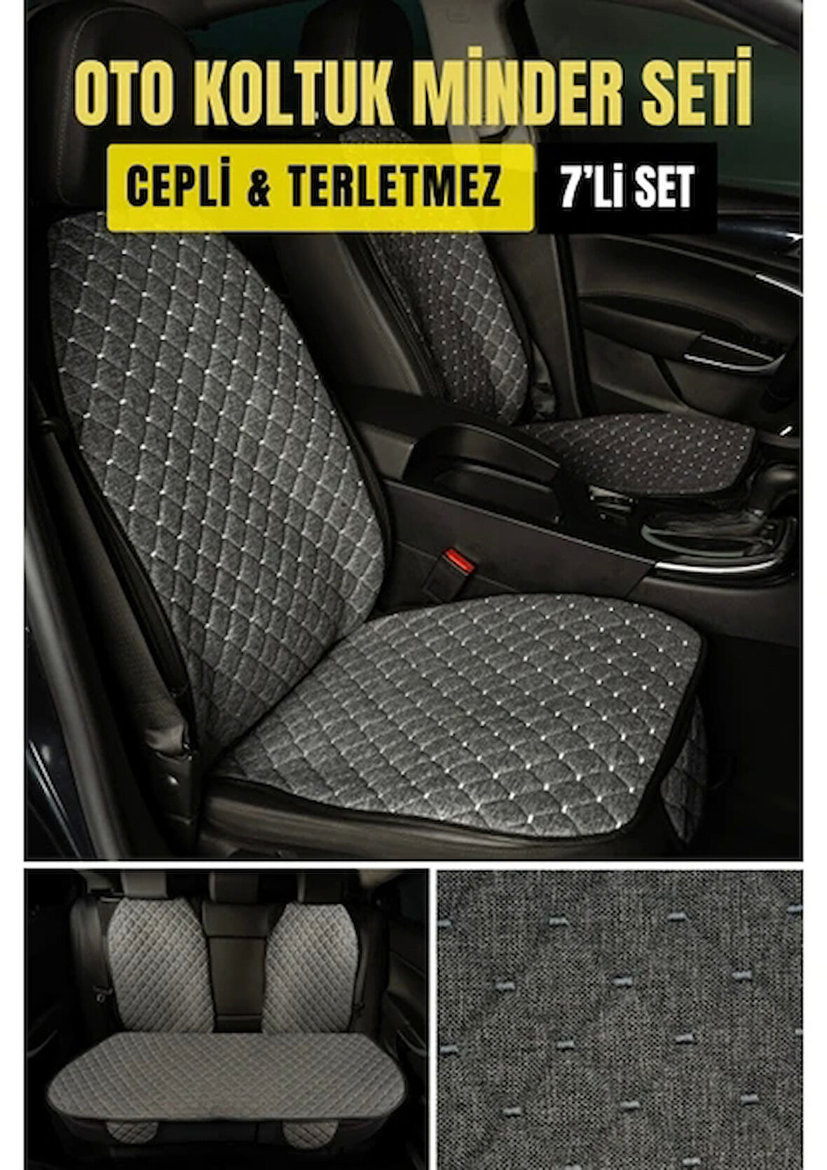 BMW 5 SERİSİ E 60 2003 - 2010Terletmez Kaymaz Keten Oto Minder Kılıf Komple Set ( 7 Parça ) Füme