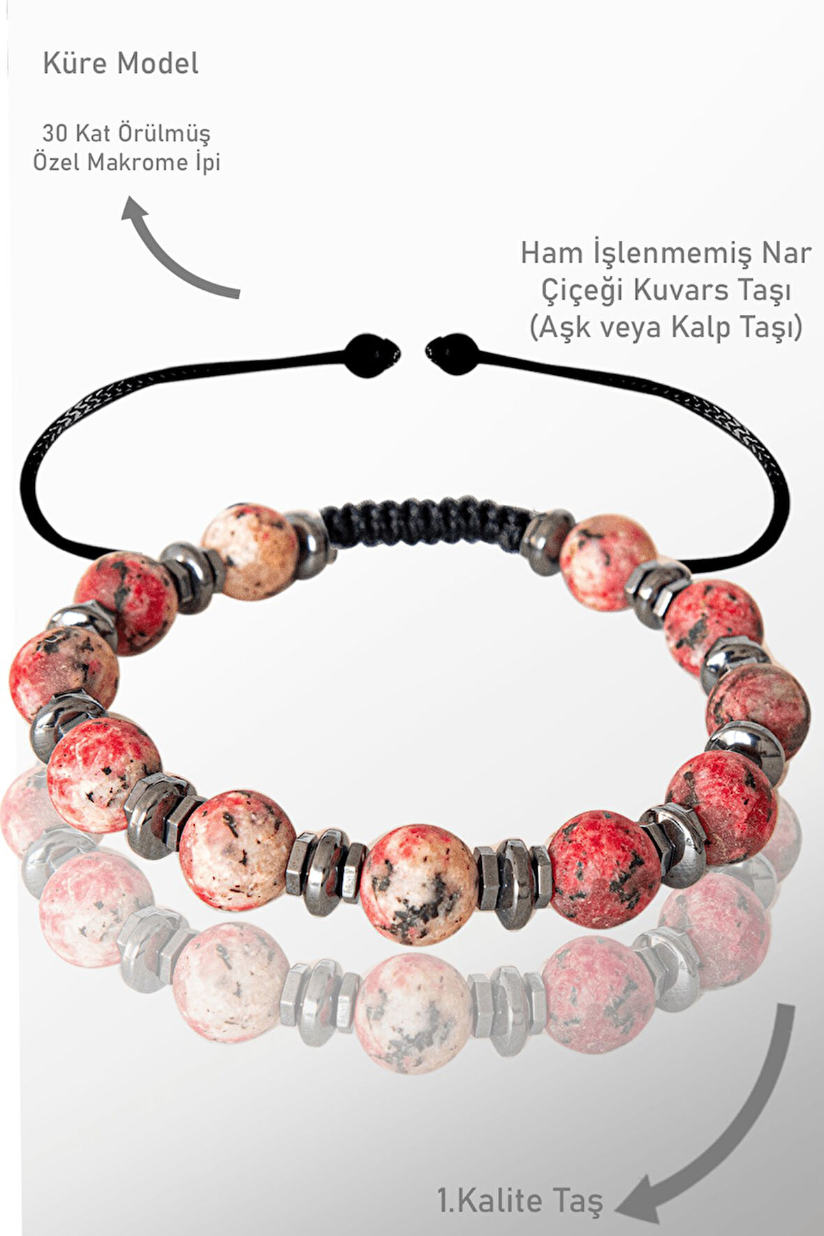 Sertifikalı Ham İşlenmemiş Gerçek Nar Çiçeği Kuvars Taşı Bileklik