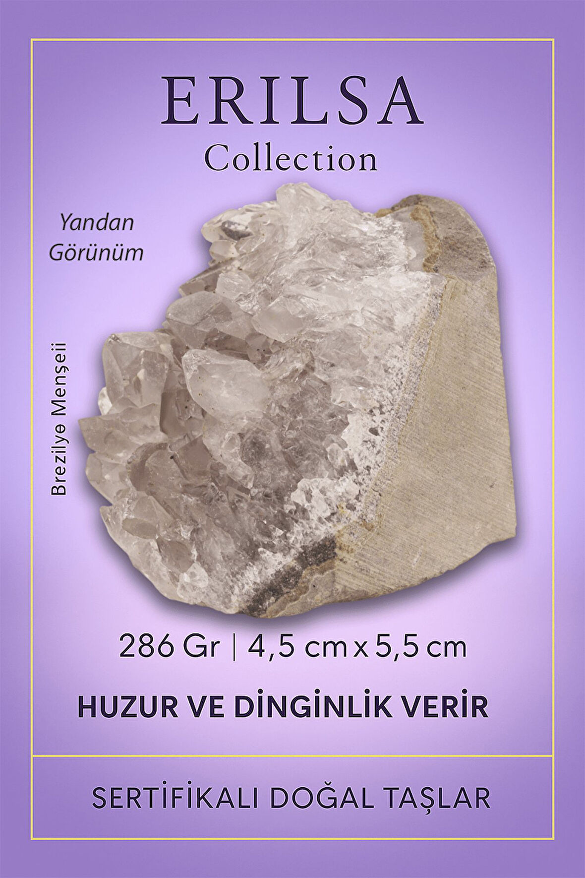 Sertifikalı Açık Ton Ametist Taşı Kütlesi – 286gr Ham Doğal Kristal Dekoratif Taş Parçası