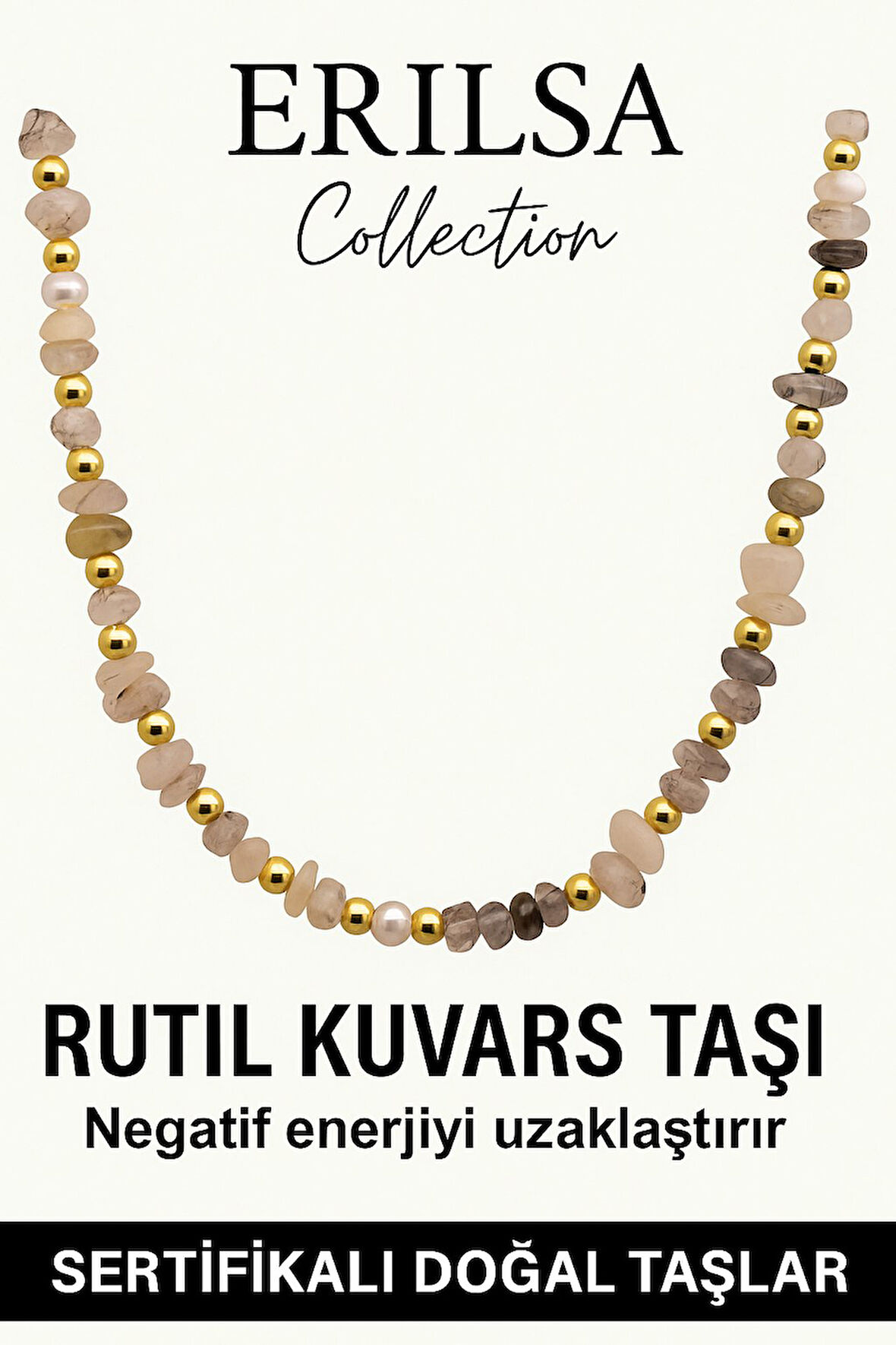 Sertifikalı Kırık Taşlı Model İnci - Rutil Kuvars Taşı Kolye