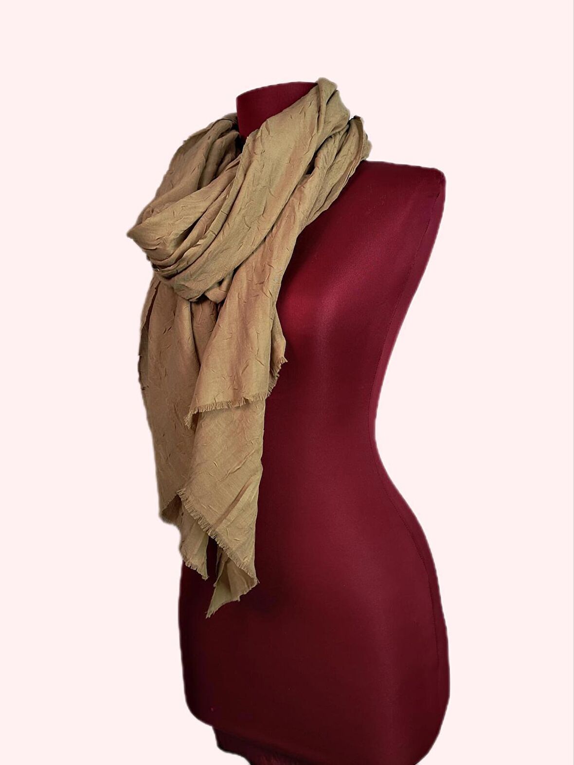 NEOWEAR Bambu Kraşlı Özel Dokulu Şal Camel