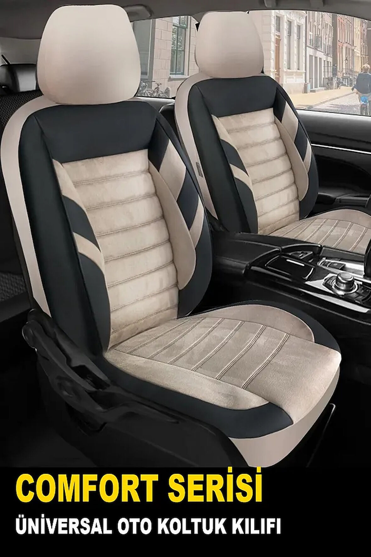 Dacia SANDERO STEPWAY 2012-2021Uyumlu Oto Koltuk Kılıfı Comfort Serisi - Siyah-Bej