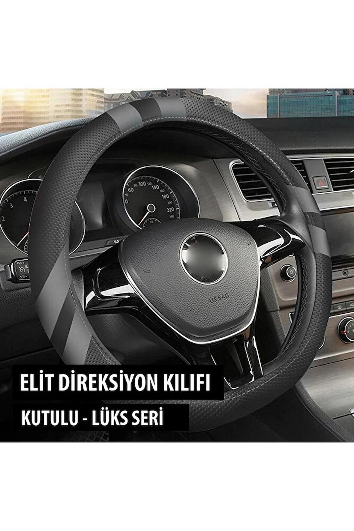 Geçmeli Direksiyon Kılıfı Premium Elit Serisi 38-40cm -füme