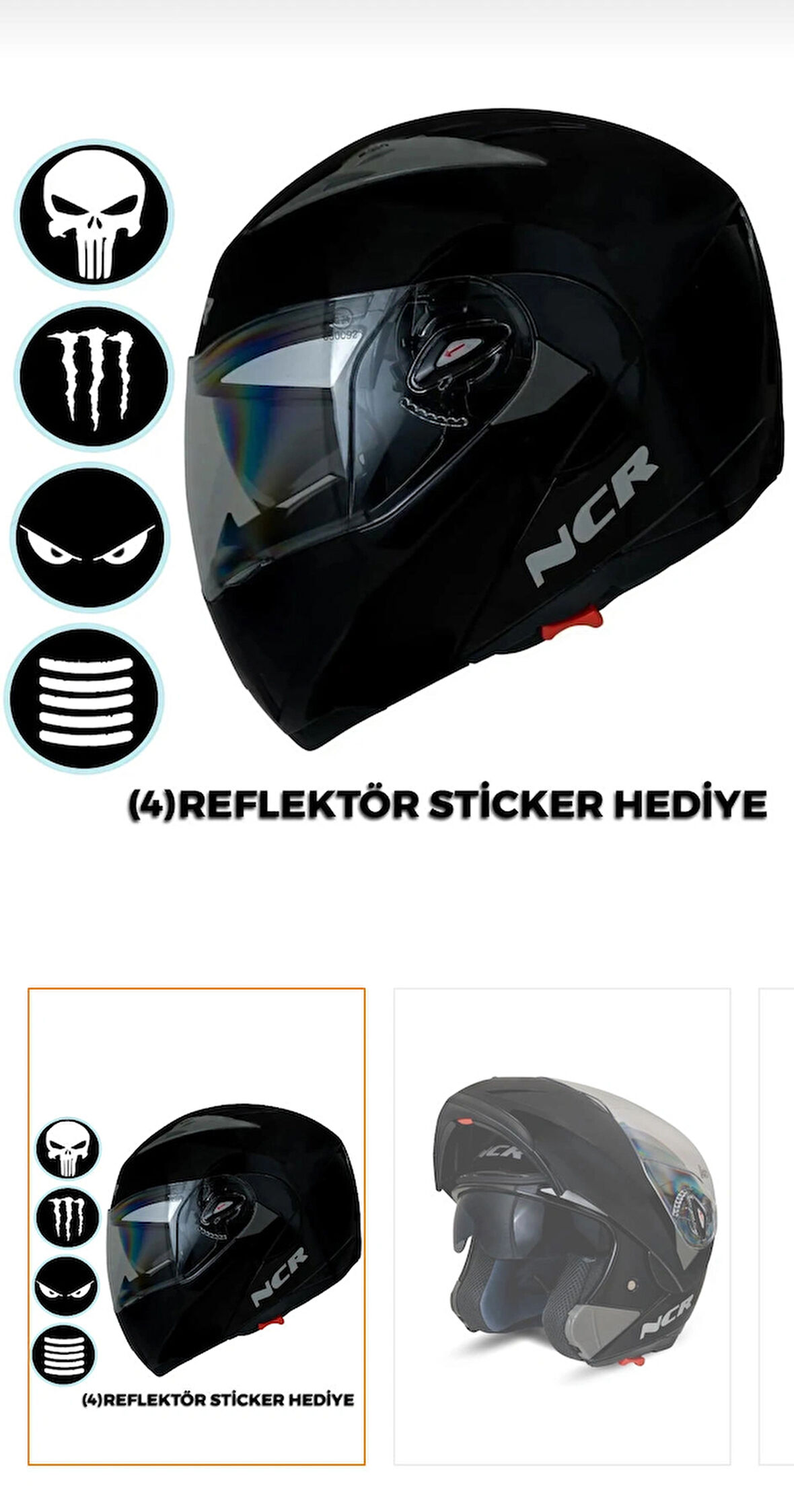 NCR KASK Çene Açılır Vizörlü Parlak (ECE Sertifikalı)
