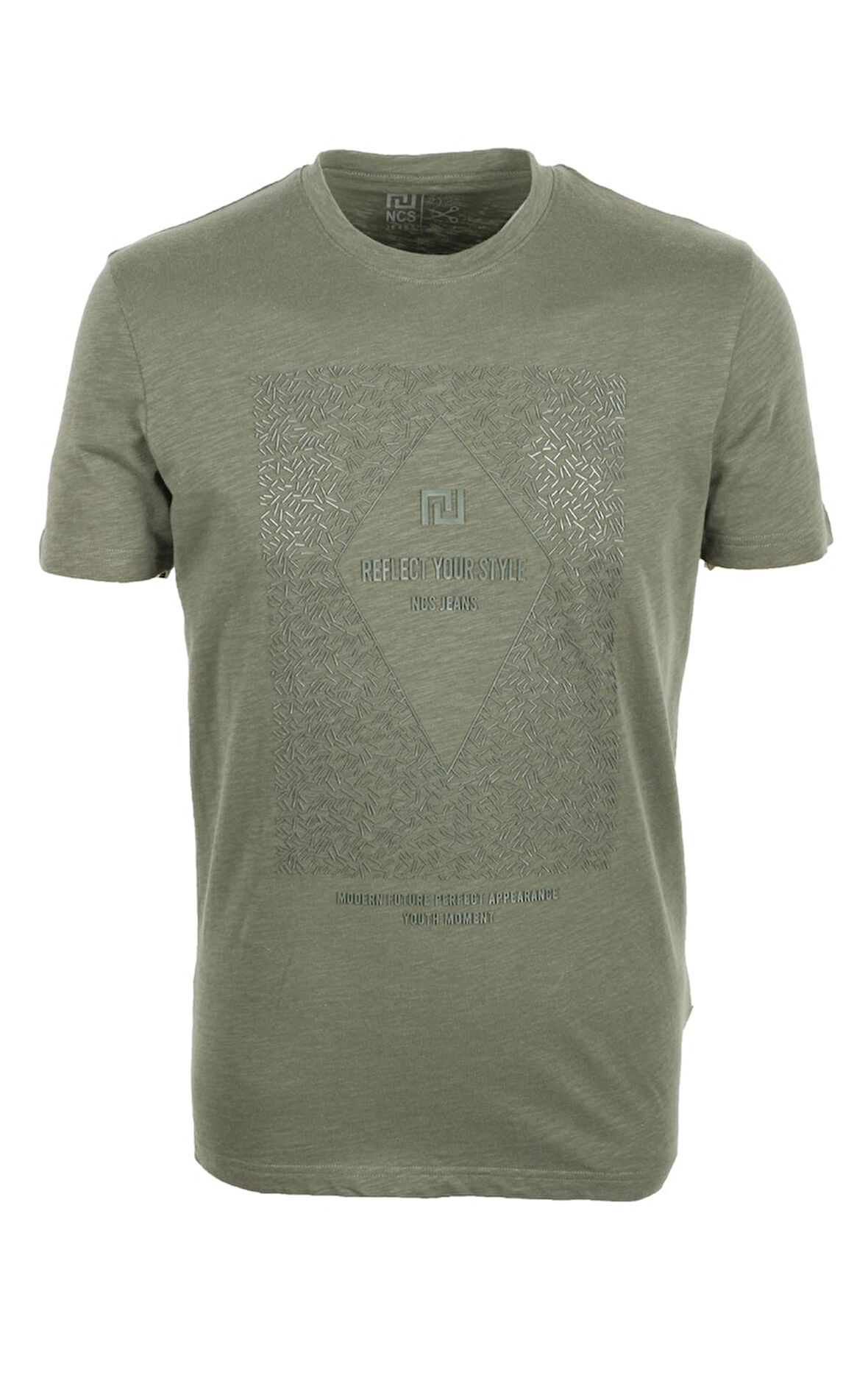 Erkek Tişört Bisiklet Yaka Haki %100 Pamuk Slim Fit Baskılı T-shirt NCS JEANS 1924