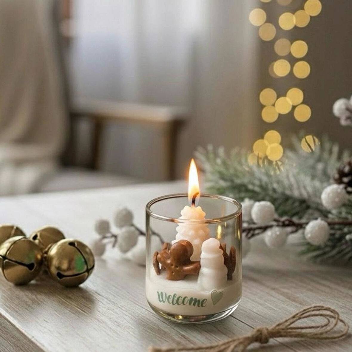 Yılbaşı Temalı Bardak Mum - Kardan Adam, Ağaç ve Kurabiye Adamlı Dekoratif Yılbaşı Hediye