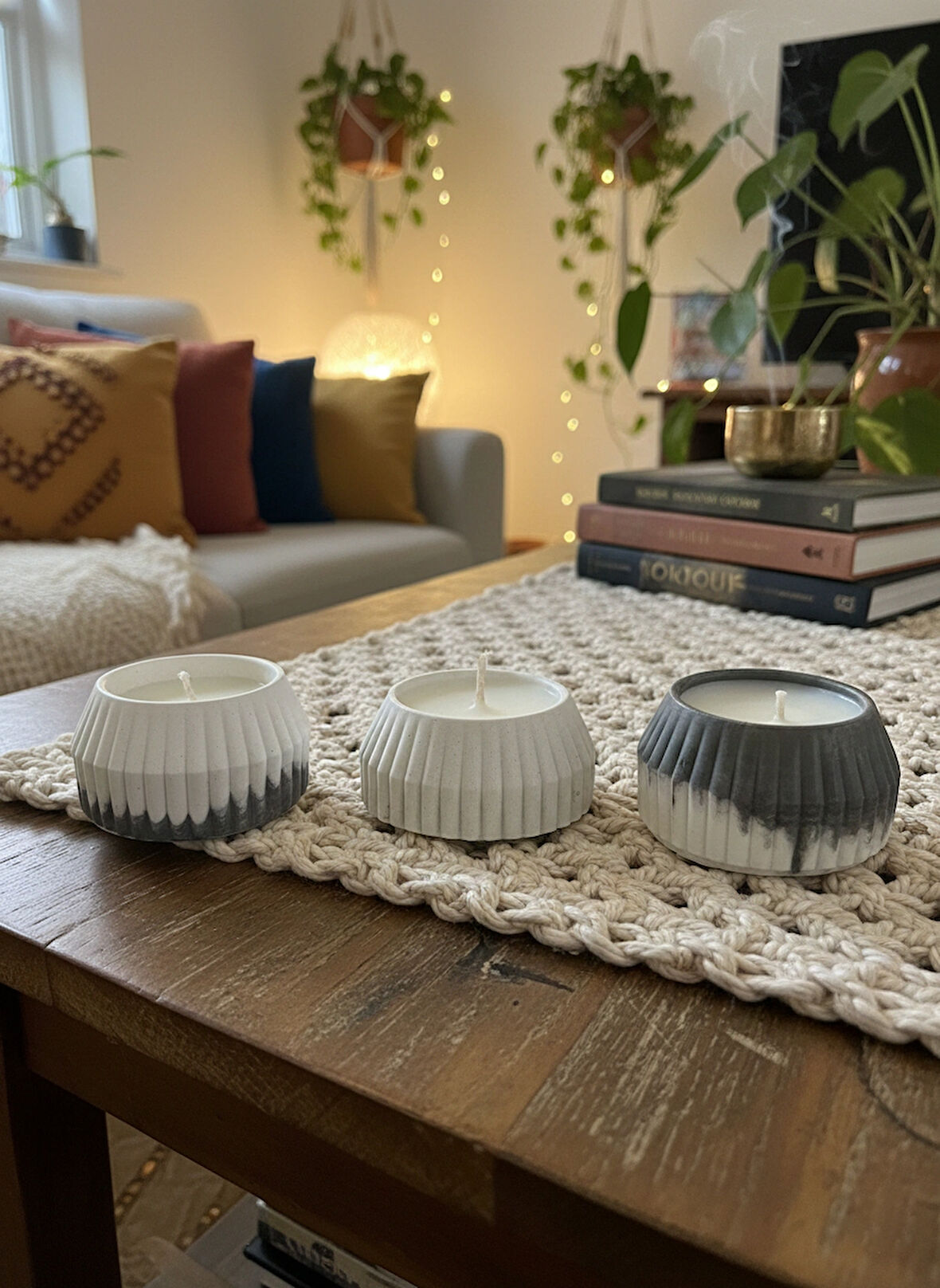 Üçlü Dekoratif Bohem İskandinav Mum - Pinterest Konseptli Vanilya Kokulu Soya Mum 3'lü