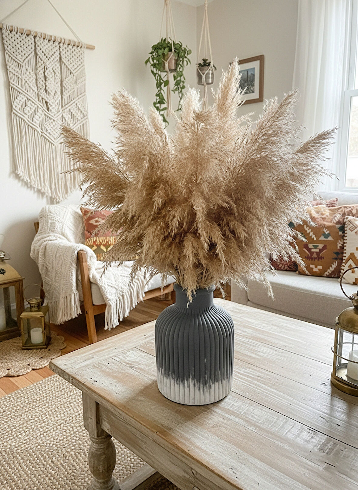 Vazo Rustic Bohem Ev Dekorasyon Siyah Beyaz Çizgili Modern Küçük Boy Pampas Çiçeklik